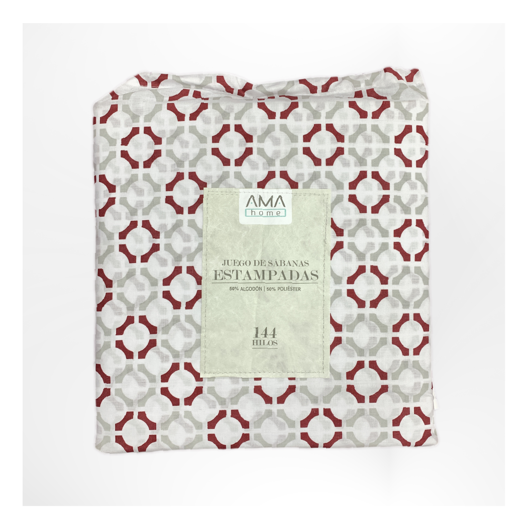 SABANA ESTAMPADA 144 HILOS AMA HOME 1 1/2 PLAZAS DISEÑO #7 + 1 FUNDA-1