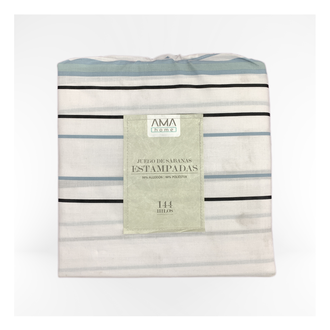 SABANA ESTAMPADA 144 HILOS AMA HOME 2 1/2 PLAZAS DISEÑO #9 + 2 FUNDAS-1