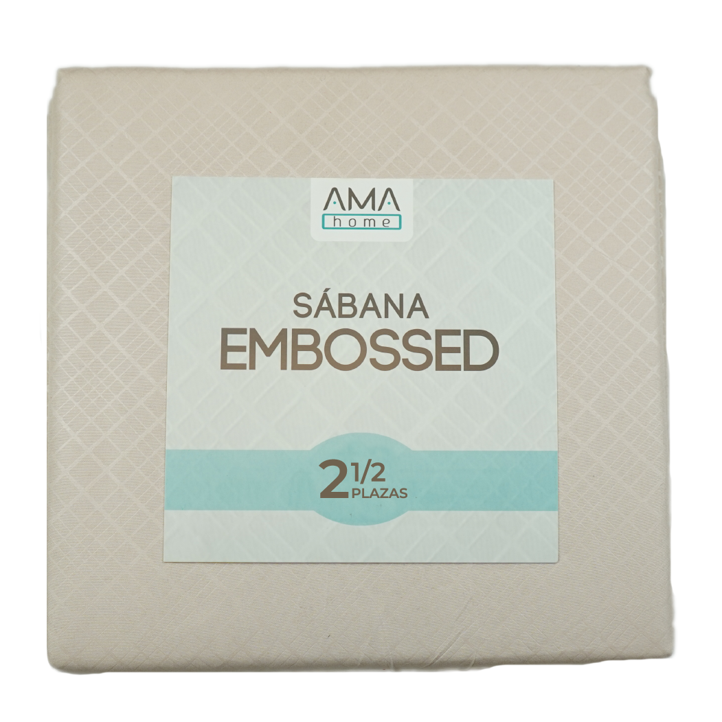 SABANA MICROFIBRA AMA HOME EMBOSSED 2 1/2 PLAZAS BEIGE + 2 FUNDA-2