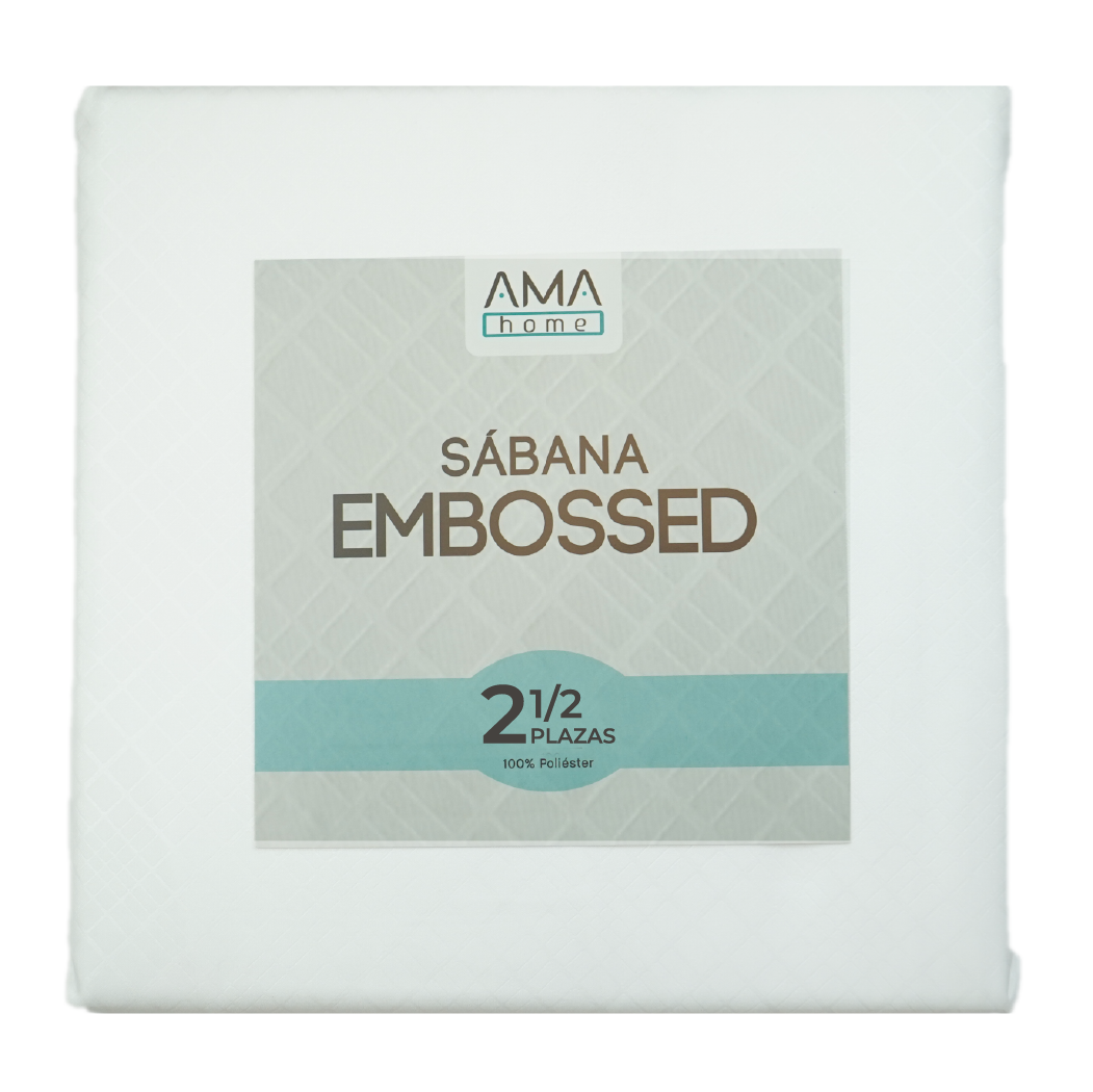 SABANA MICROFIBRA AMA HOME EMBOSSED 2 1/2 PLAZAS BLANCO + 2 FUNDA-2
