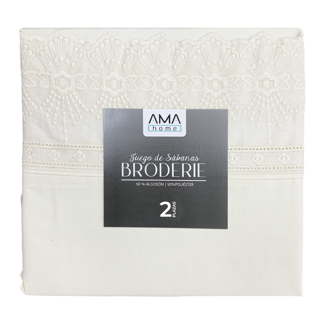 Sabanas Broderie Blanca Flor - 2 Plazas -  AMAHOME-0