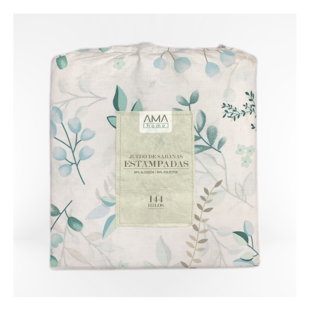 SABANA ESTAMPADA 144 HILOS AMA HOME 2 1/2 PLAZAS DISEÑO #8 + 2 FUNDAS-1