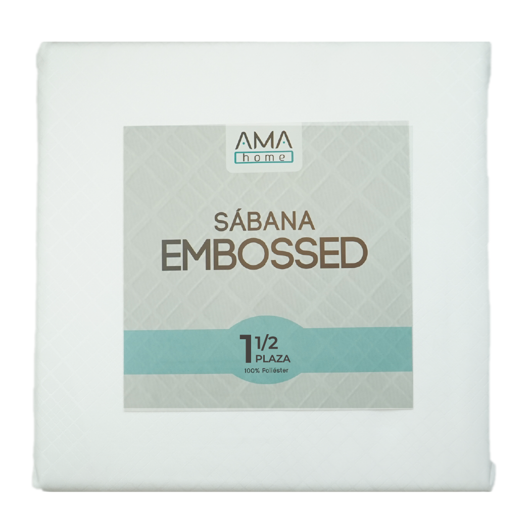 SABANA MICROFIBRA AMA HOME EMBOSSED 1 1/2 PLAZAS BLANCO + 1 FUNDA-2