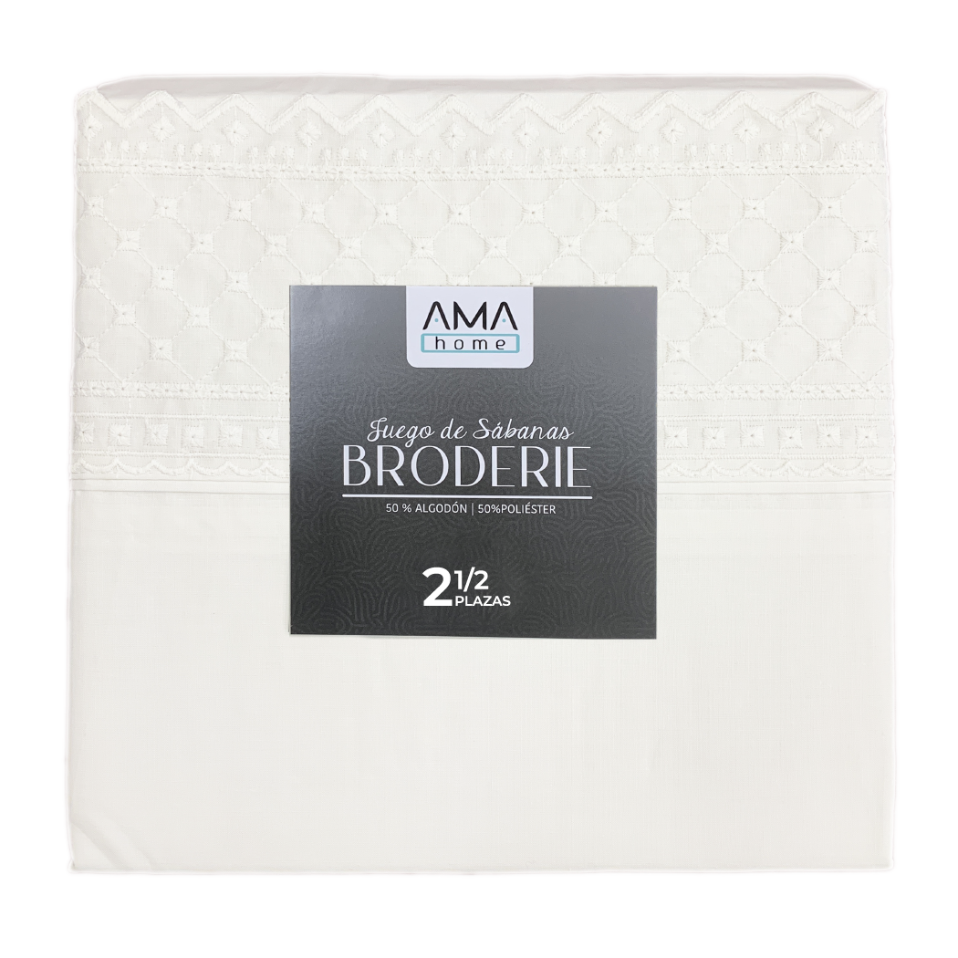 Sabanas Broderie Blanca Punto - 2 1/2 Plazas - AMAHOME-0