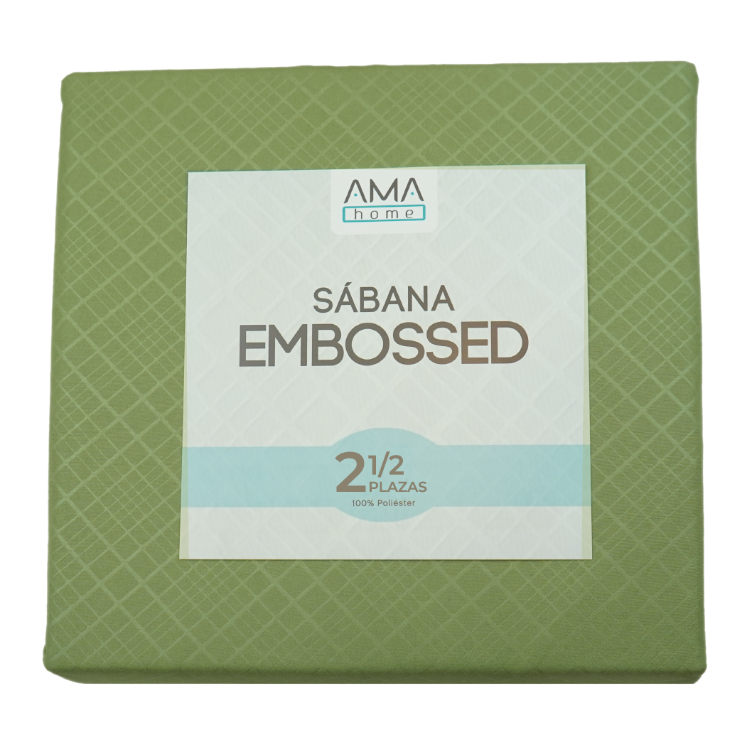 SABANA MICROFIBRA AMA HOME EMBOSSED 2 1/2 PLAZAS VERDE + 2 FUNDA-2