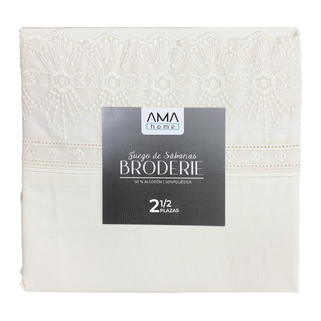 Sabanas Broderie Blanca Flor - 2 1/2 Plazas -  AMAHOME-0