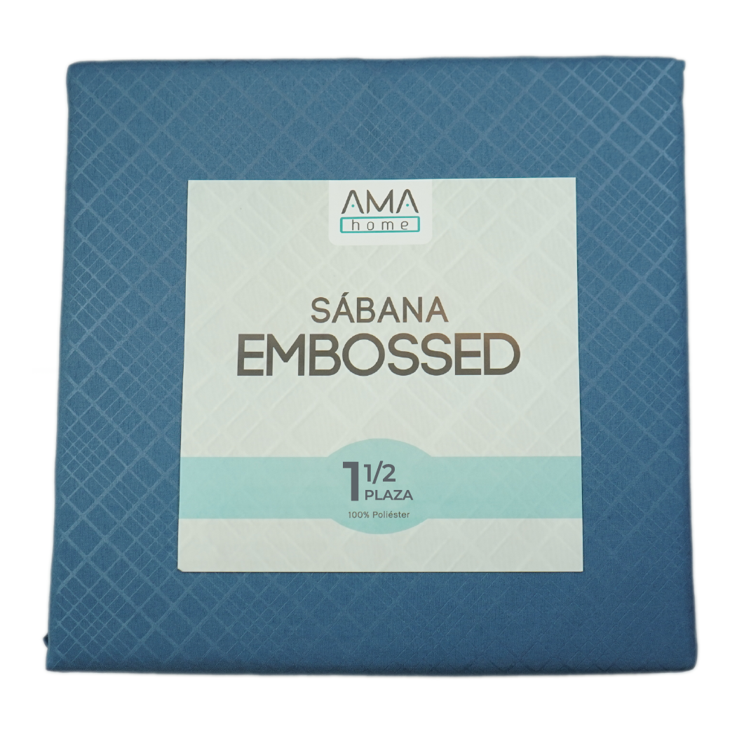 SABANA MICROFIBRA AMA HOME EMBOSSED 1 1/2 PLAZAS AZUL + 1 FUNDA-2