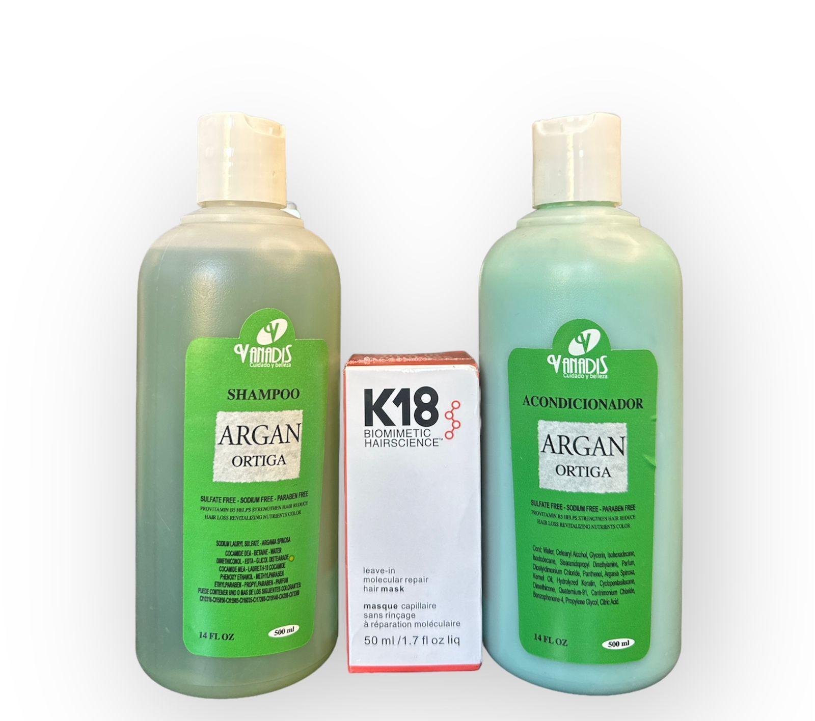 K18 50ml + SHAMPOO Y ACONDICIONADOR ARGAN ORTIGA VANADIS 500cc-0
