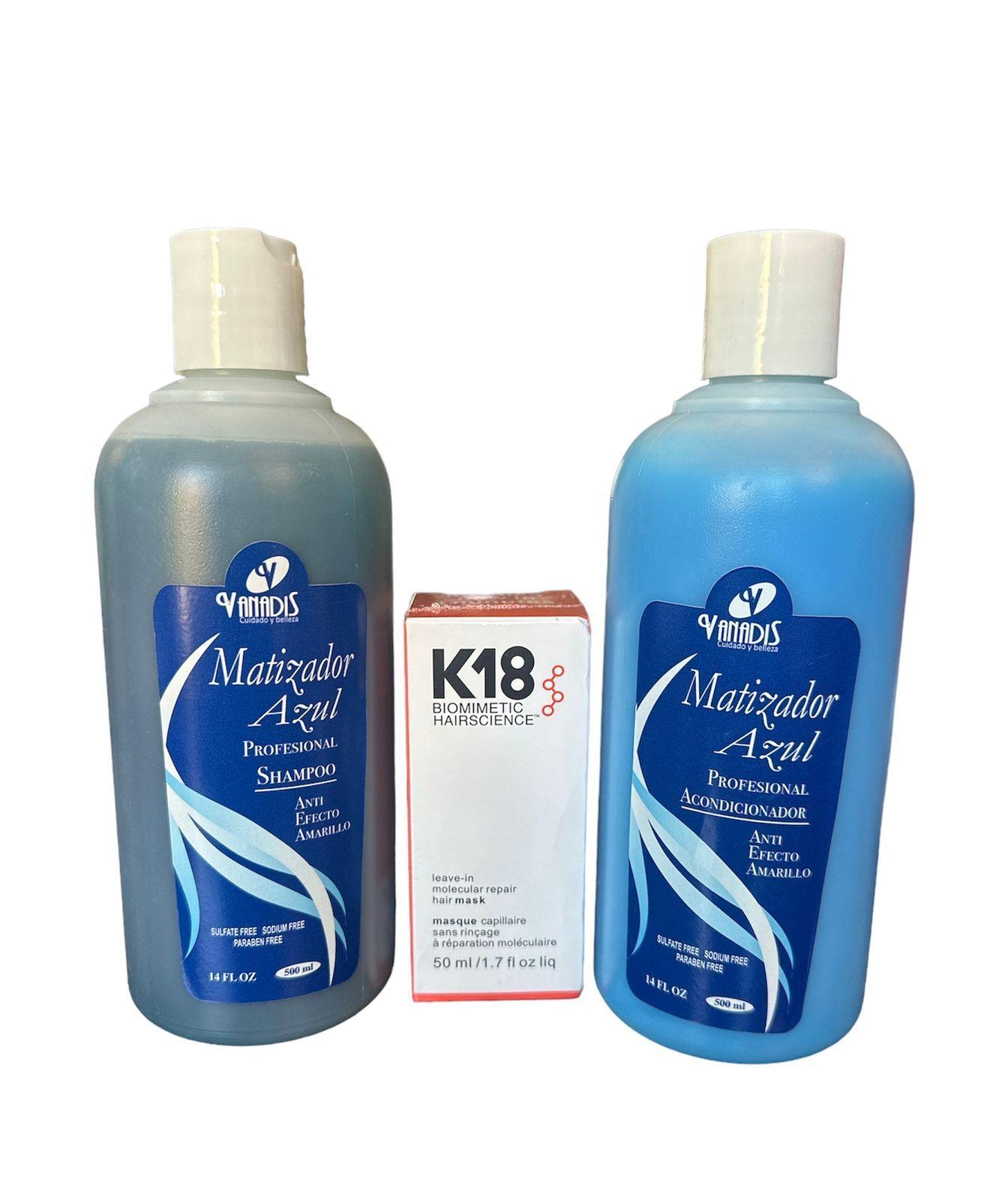 K18 50ml + SHAMPOO Y ACONDICIONADOR MATIZADOR AZUL VANADIS 500cc-1