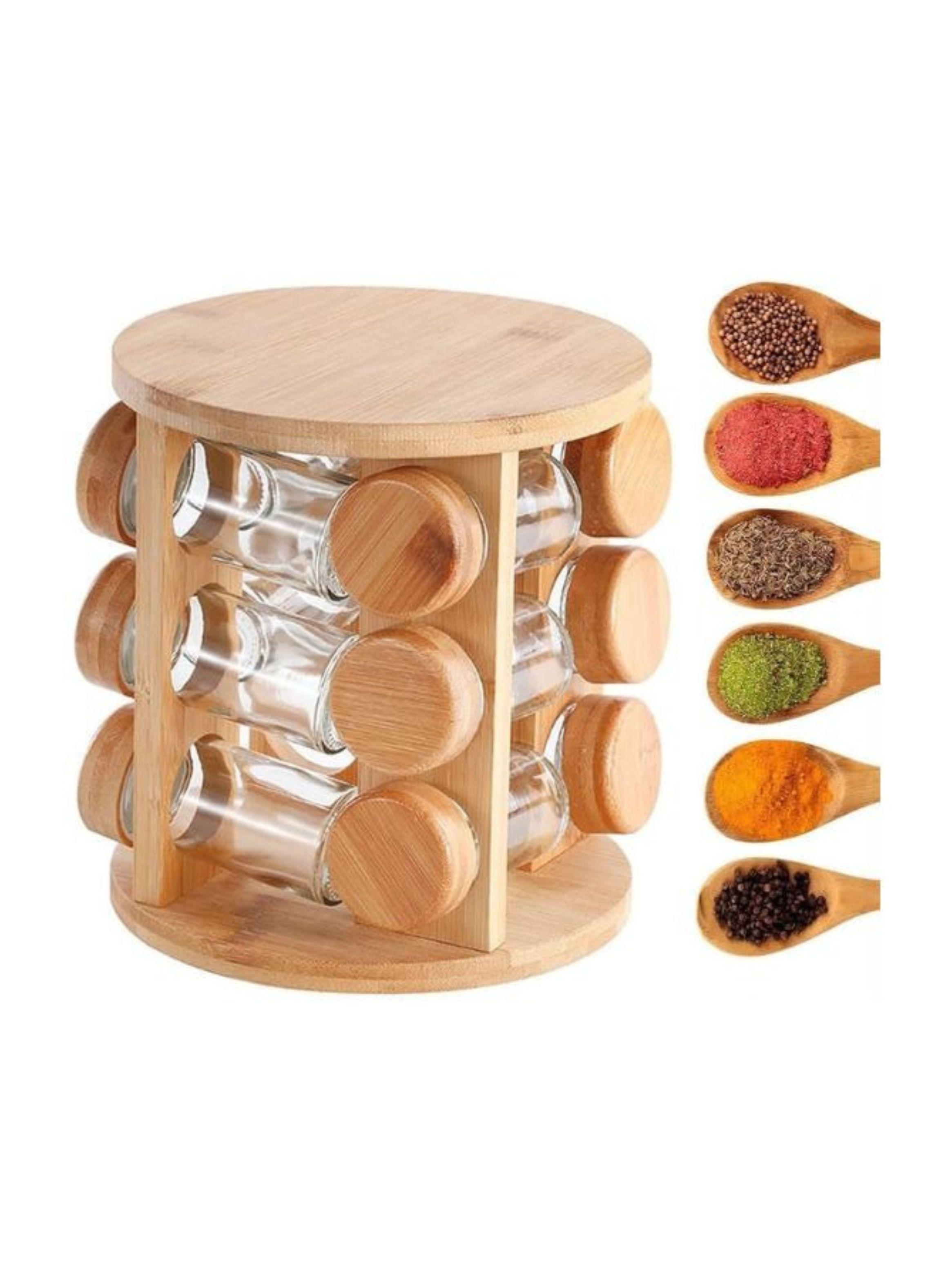 Especiero Giratorio Torre Bambú 12 Frascos Cocina Organizador-2