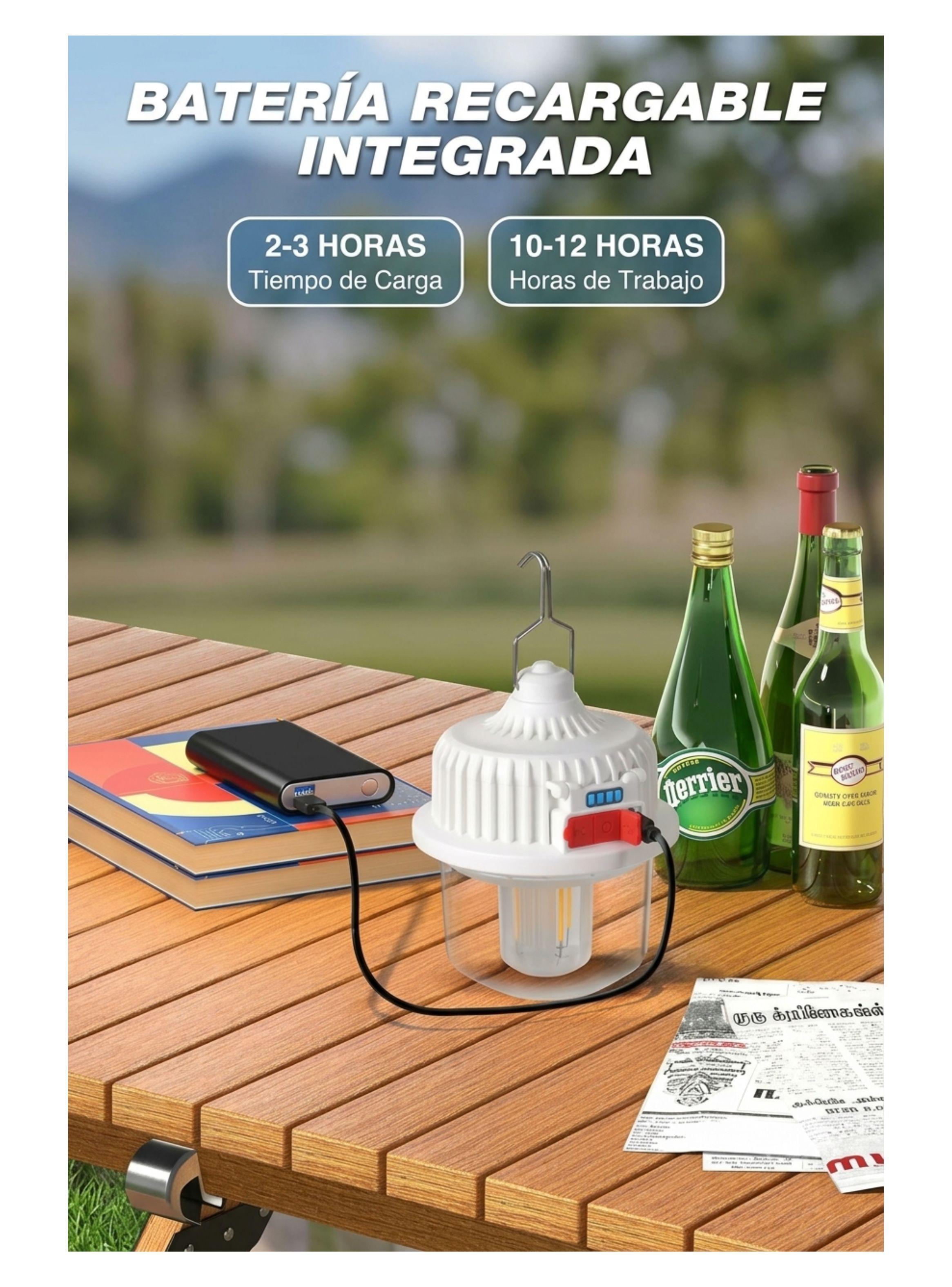 Foco Ampolleta Solar LED IRM 120W Emergencia Camping USB-3