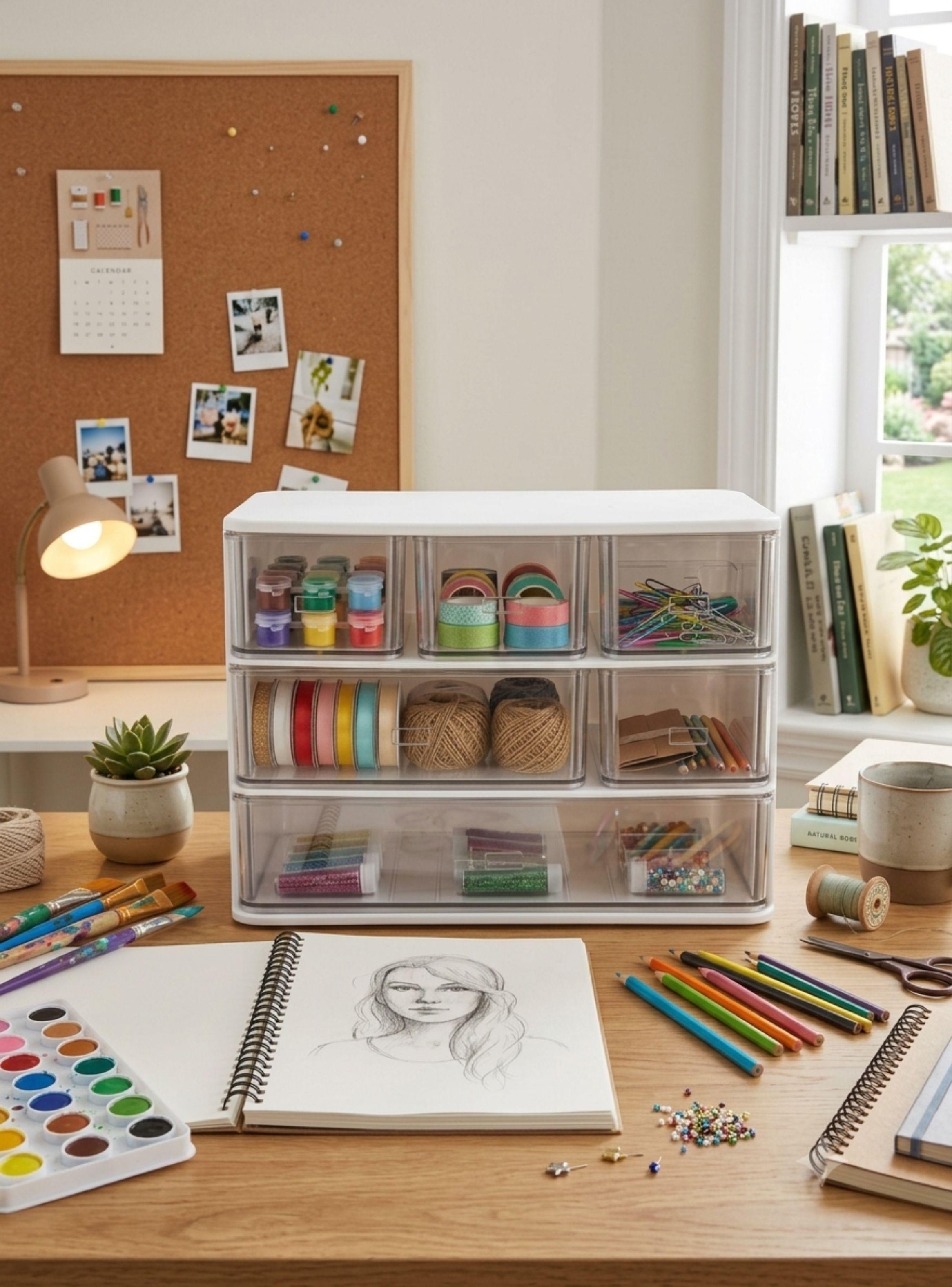  Organizador Escritorio Cajones Plástico Apilable Transparente-2