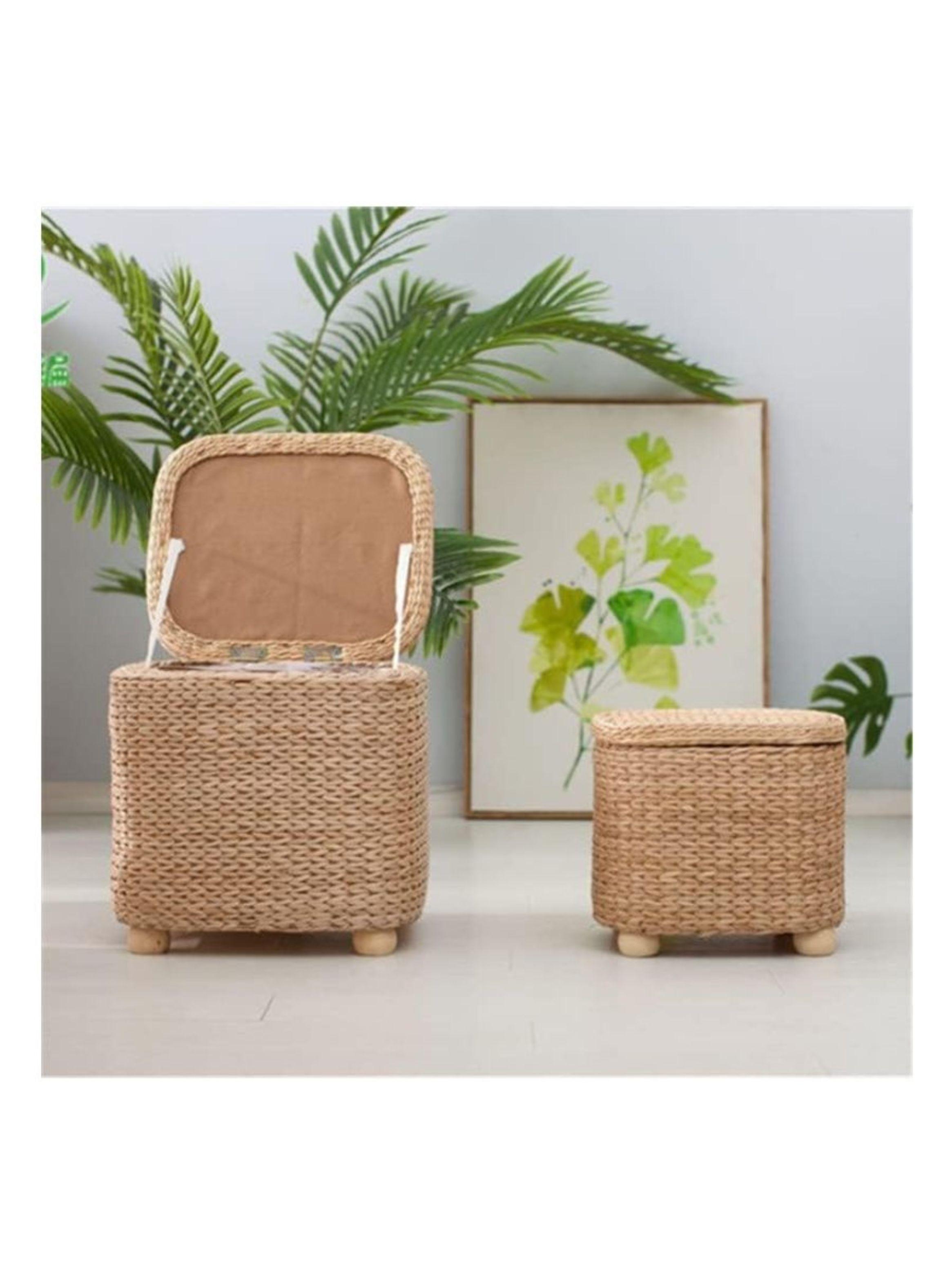 Set 2 Banco Piso Taburete con Almacenamiento Multifuncional-2