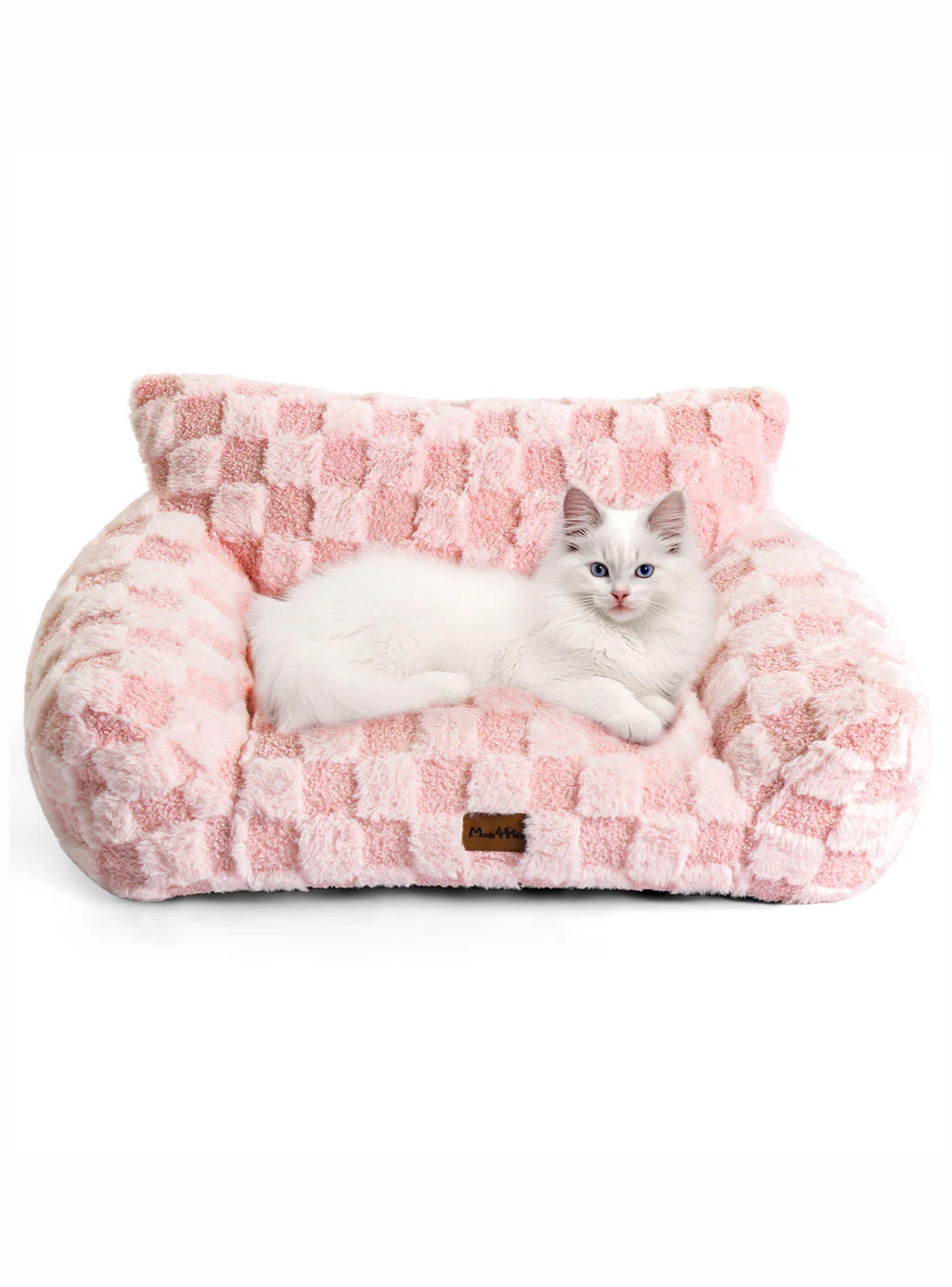Cama Sofá Para Perros Y Gatos Diseño Cuadros Rosa Lavable Talla L-7