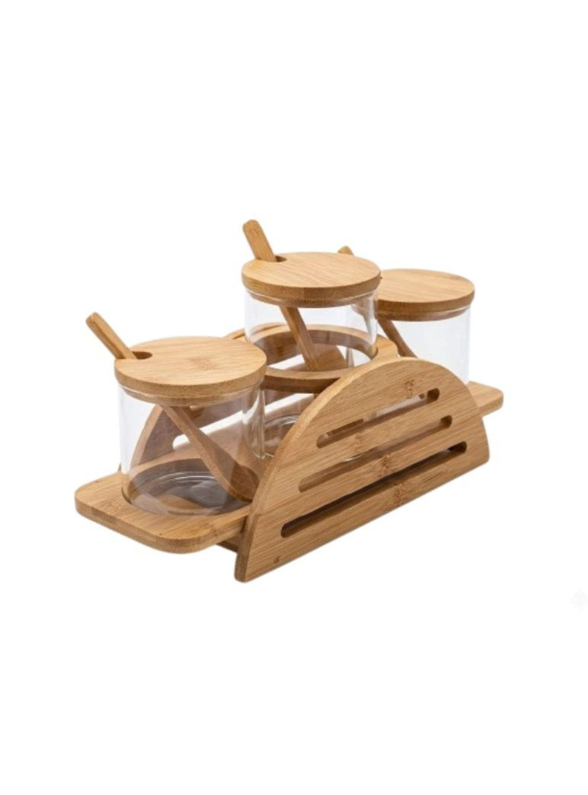  Set Especiero 3 Frascos  Soporte Bambú-0