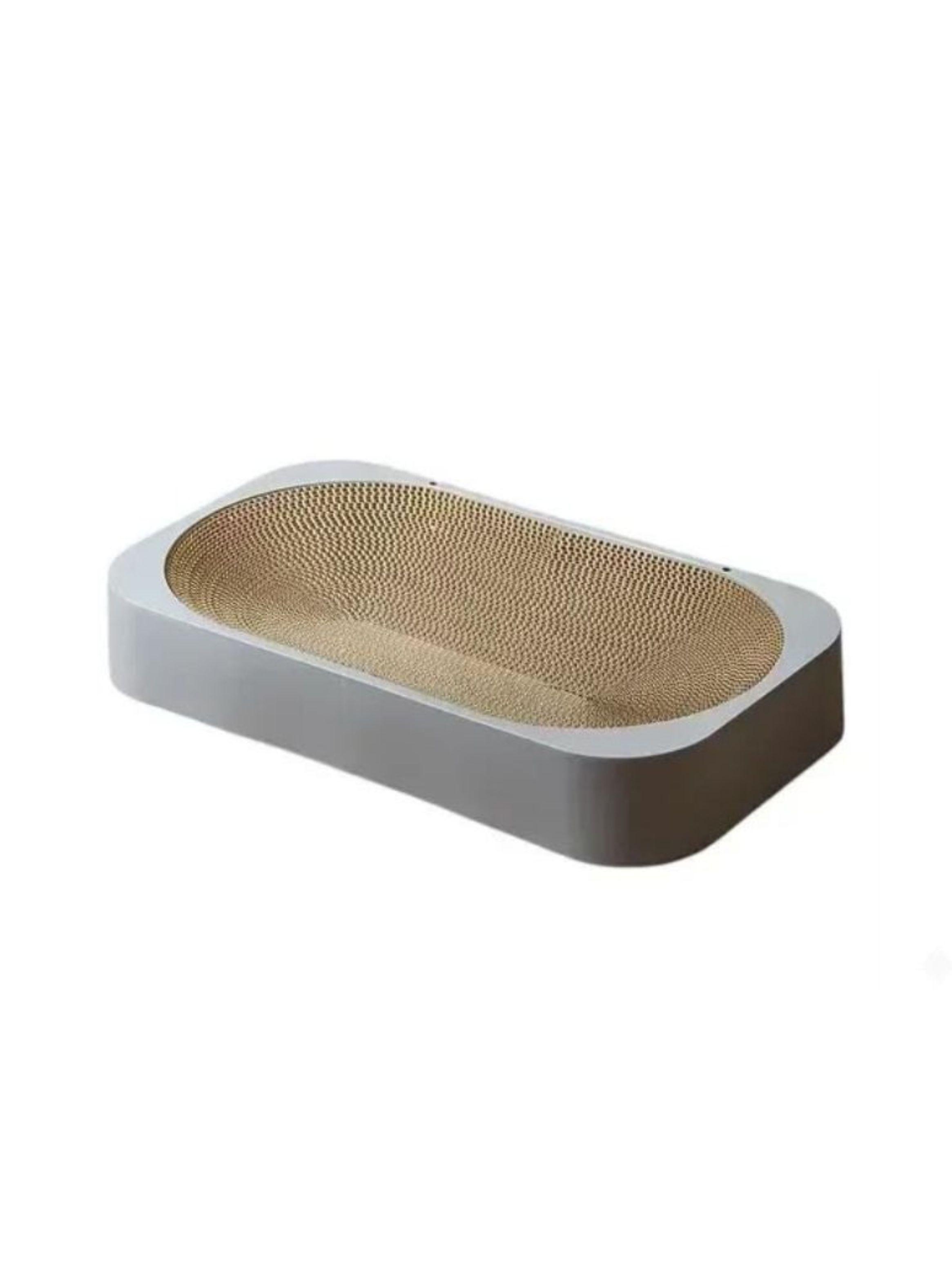 Rascador Para Gatos Con Base Ovalada Cartón Corrugado Gris-0