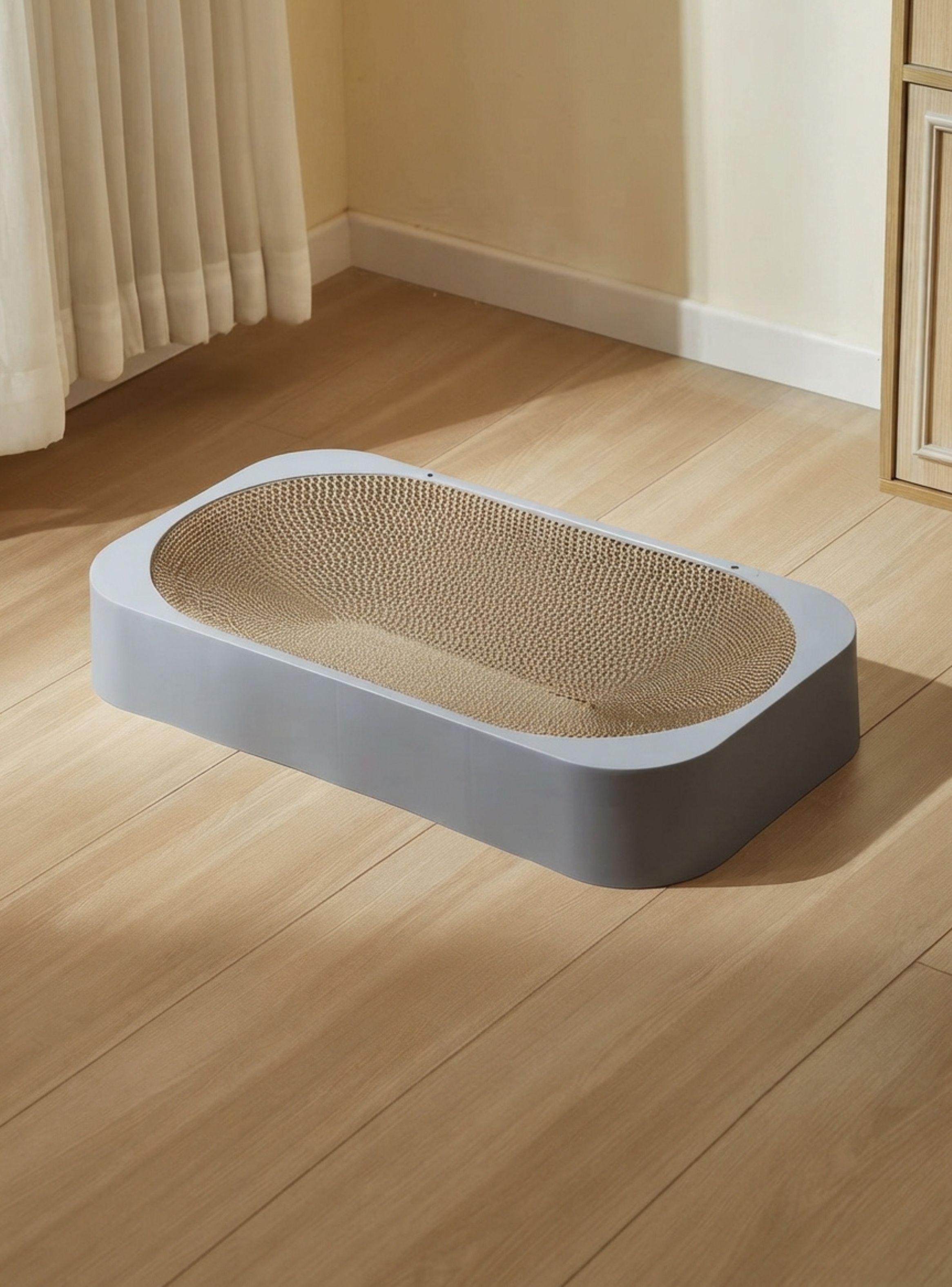 Rascador Para Gatos Con Base Ovalada Cartón Corrugado Gris-3
