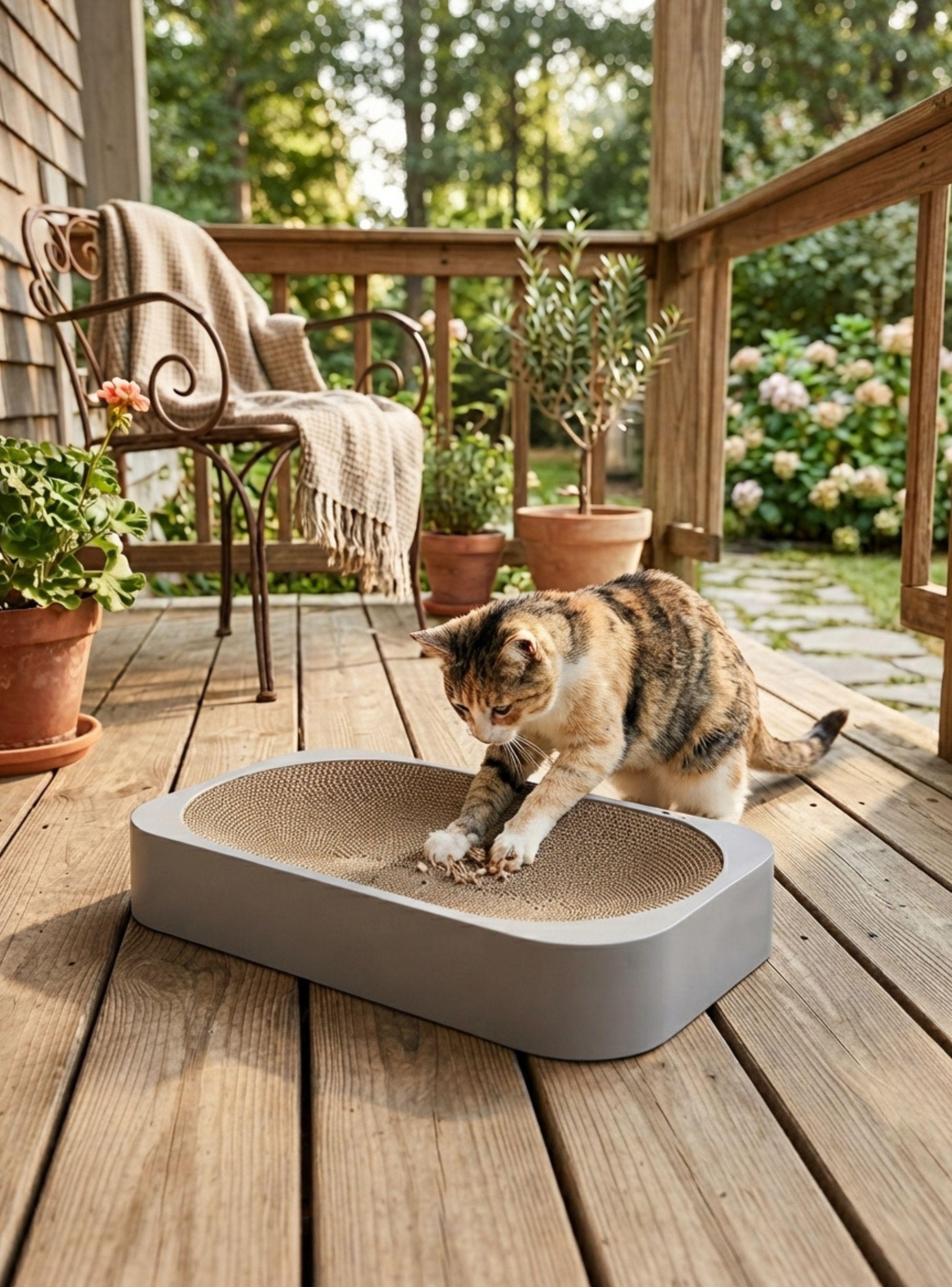Rascador Para Gatos Con Base Ovalada Cartón Corrugado Gris-4