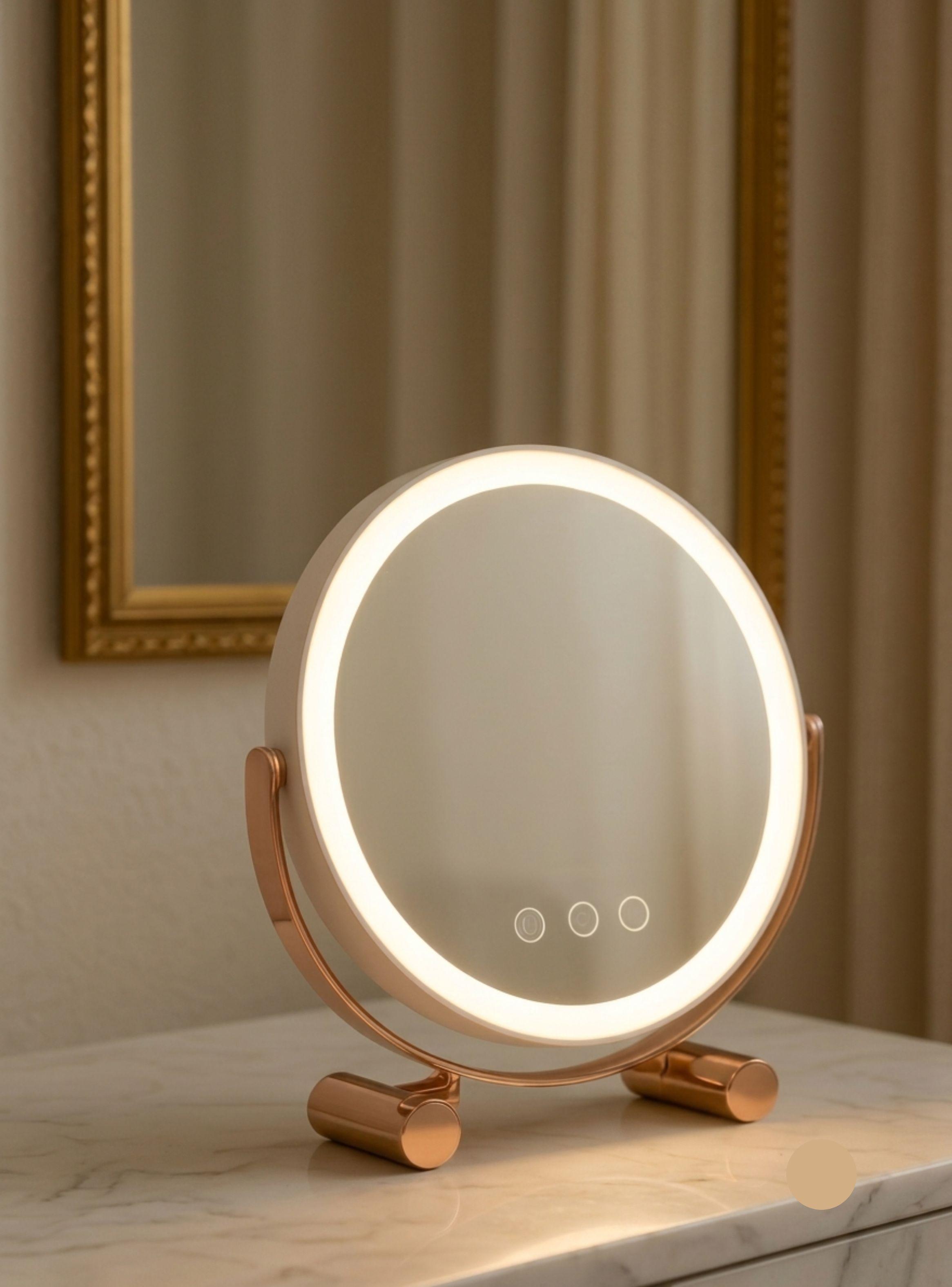  Espejo De Maquillaje Con Luz Led Recargable De Mesa Blanco-2