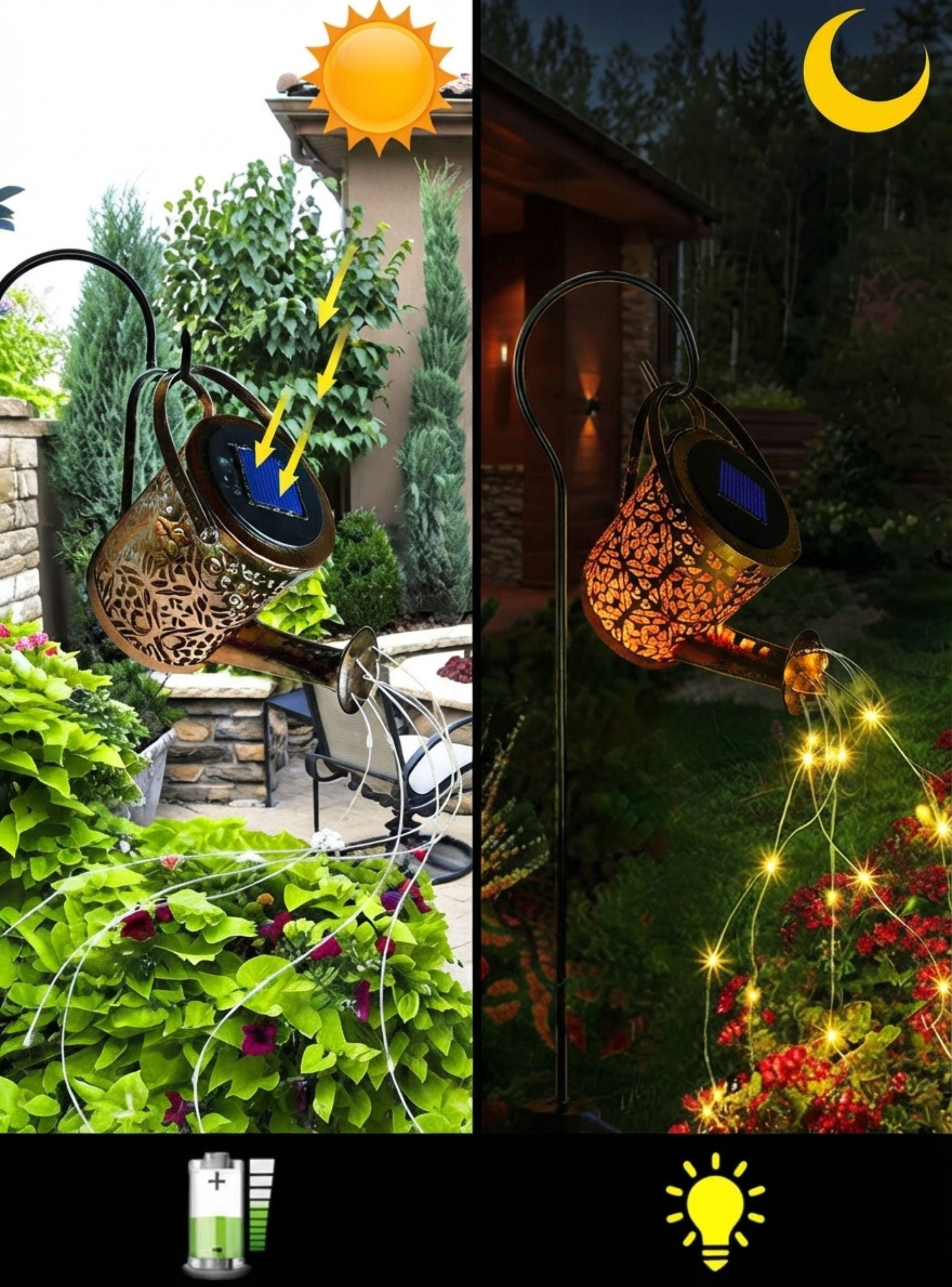 Regadera Solar Decorativa Jardín Con Luces Led Cascada-3