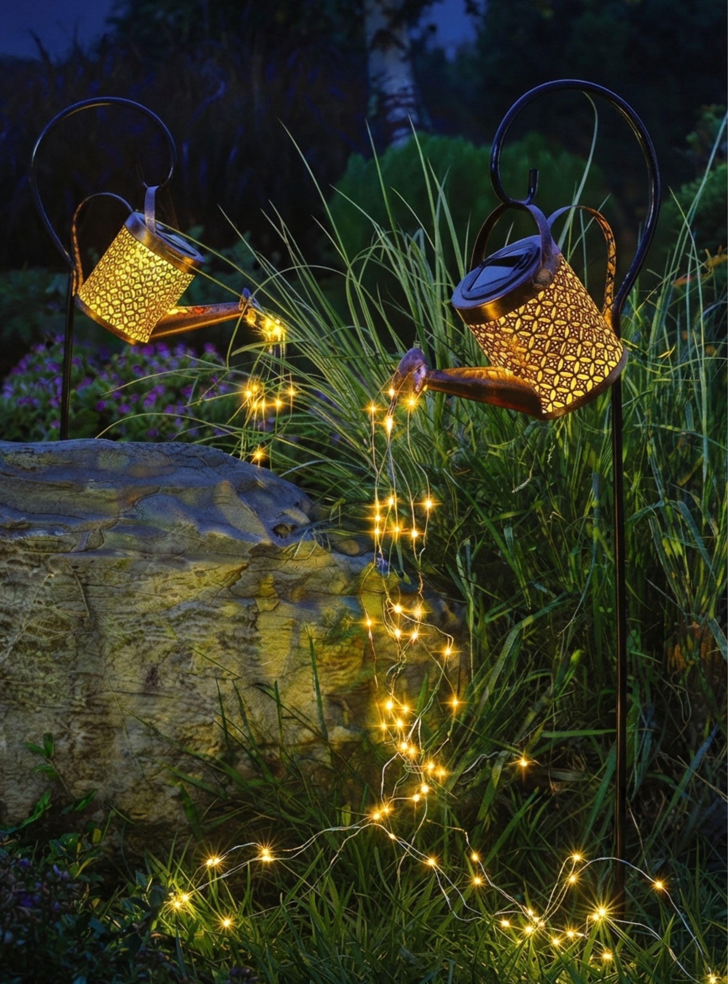 Regadera Solar Decorativa Jardín Con Luces Led Cascada-4