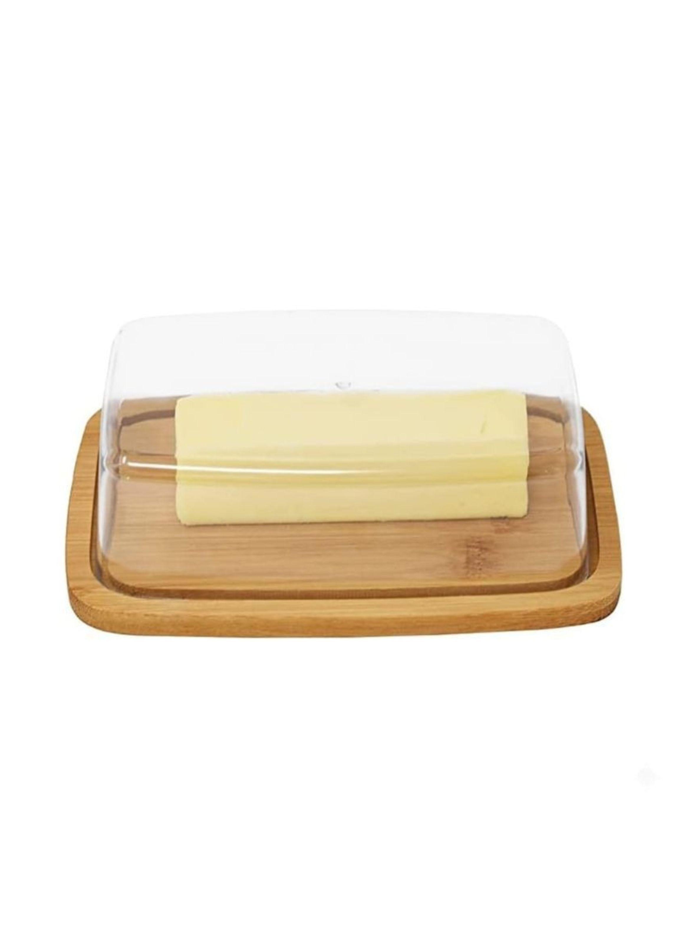 Mantequillera Madera Bambú Con Tapa Transparente Cocina-2