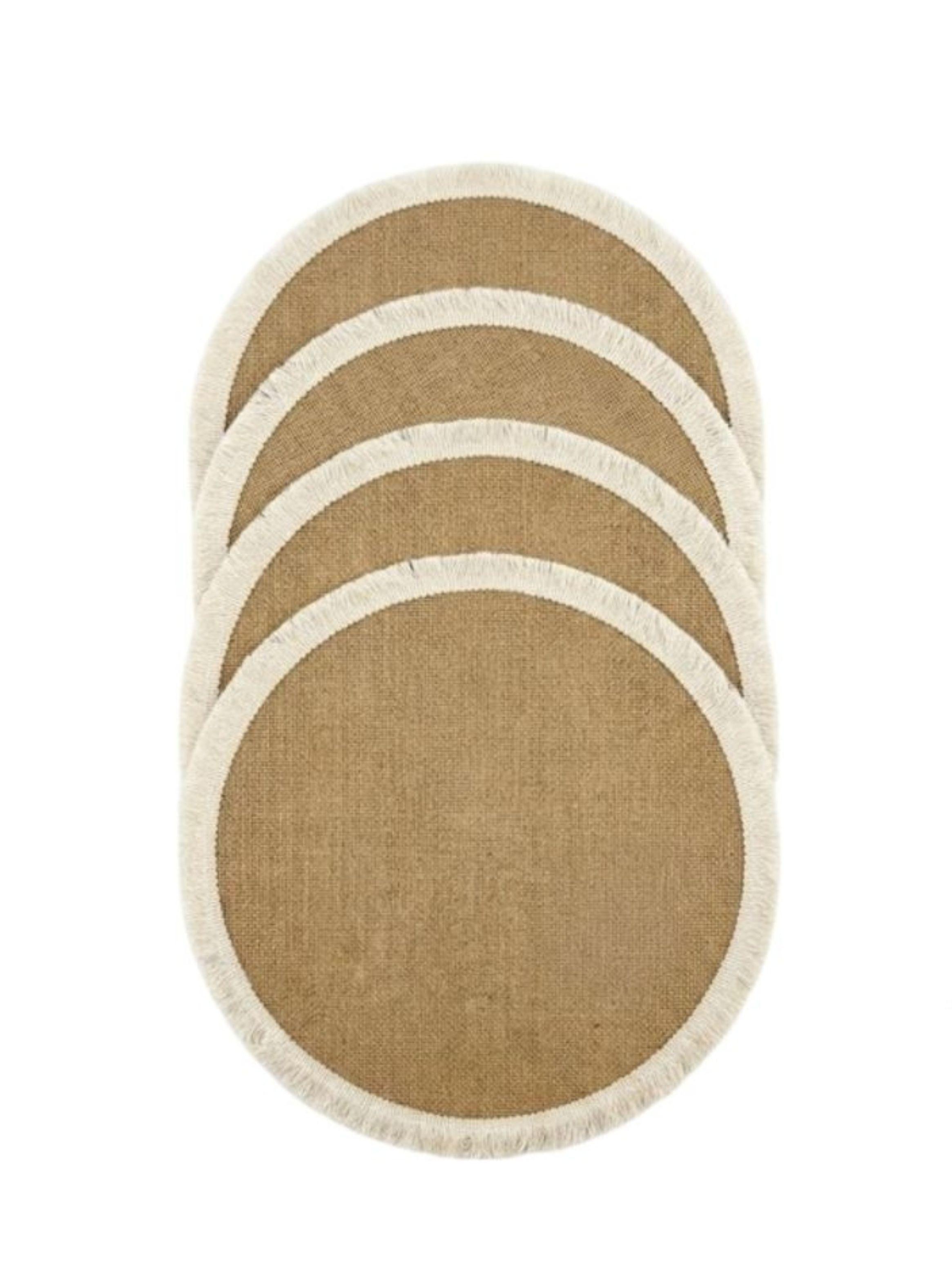 Pack 4 Individual Redondo Yute Flecos Algodón Blanco Estilo Boho 38cm-0