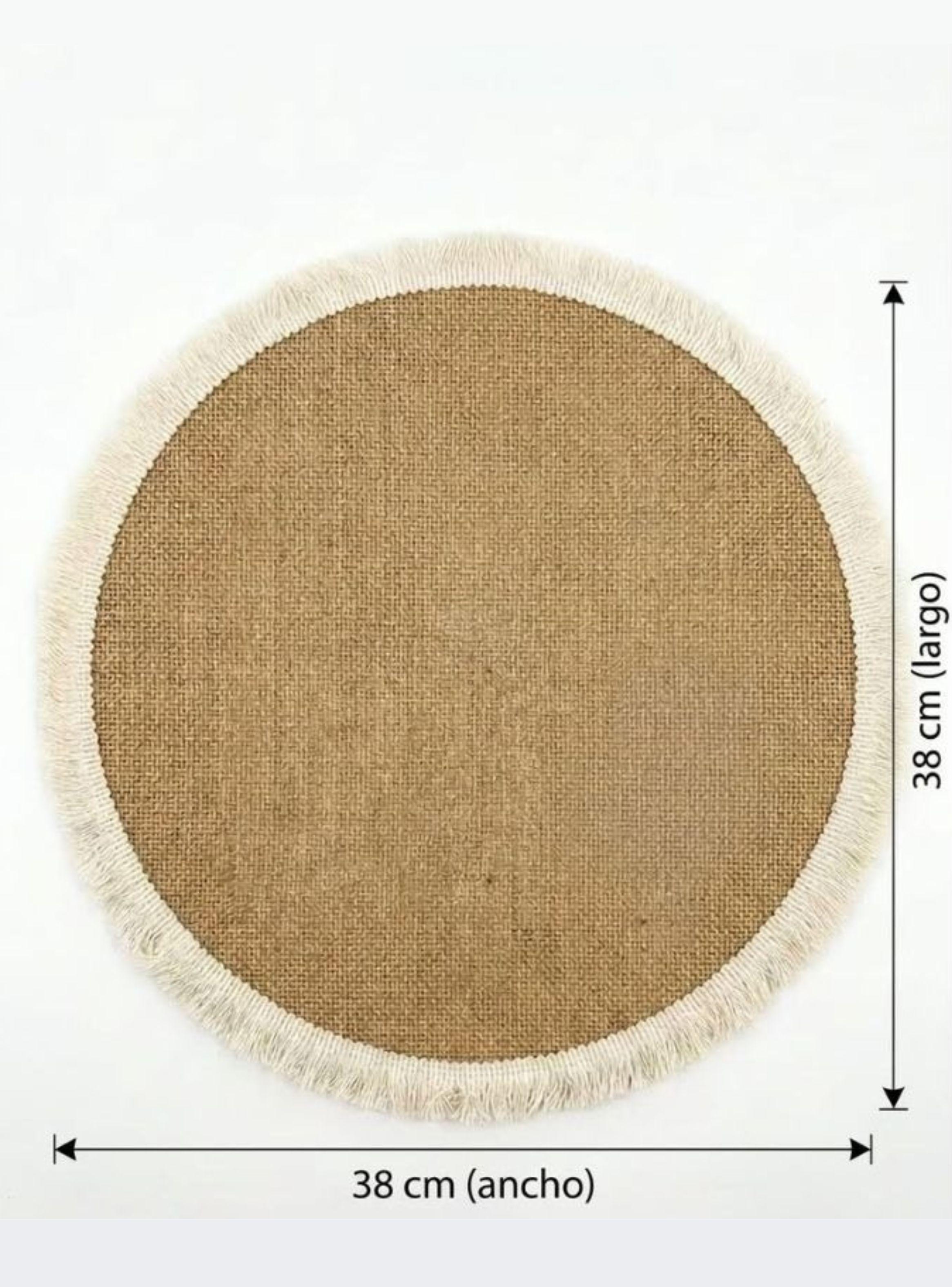 Pack 4 Individual Redondo Yute Flecos Algodón Blanco Estilo Boho 38cm-1