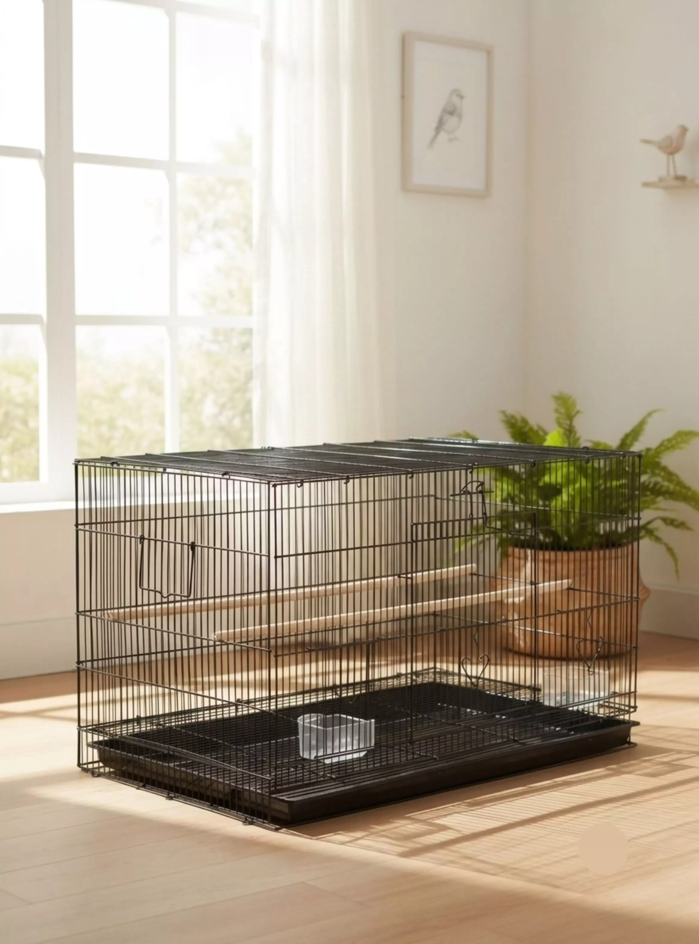 Jaula Metalica Para Pajaros Y Aves Con Comederos-2
