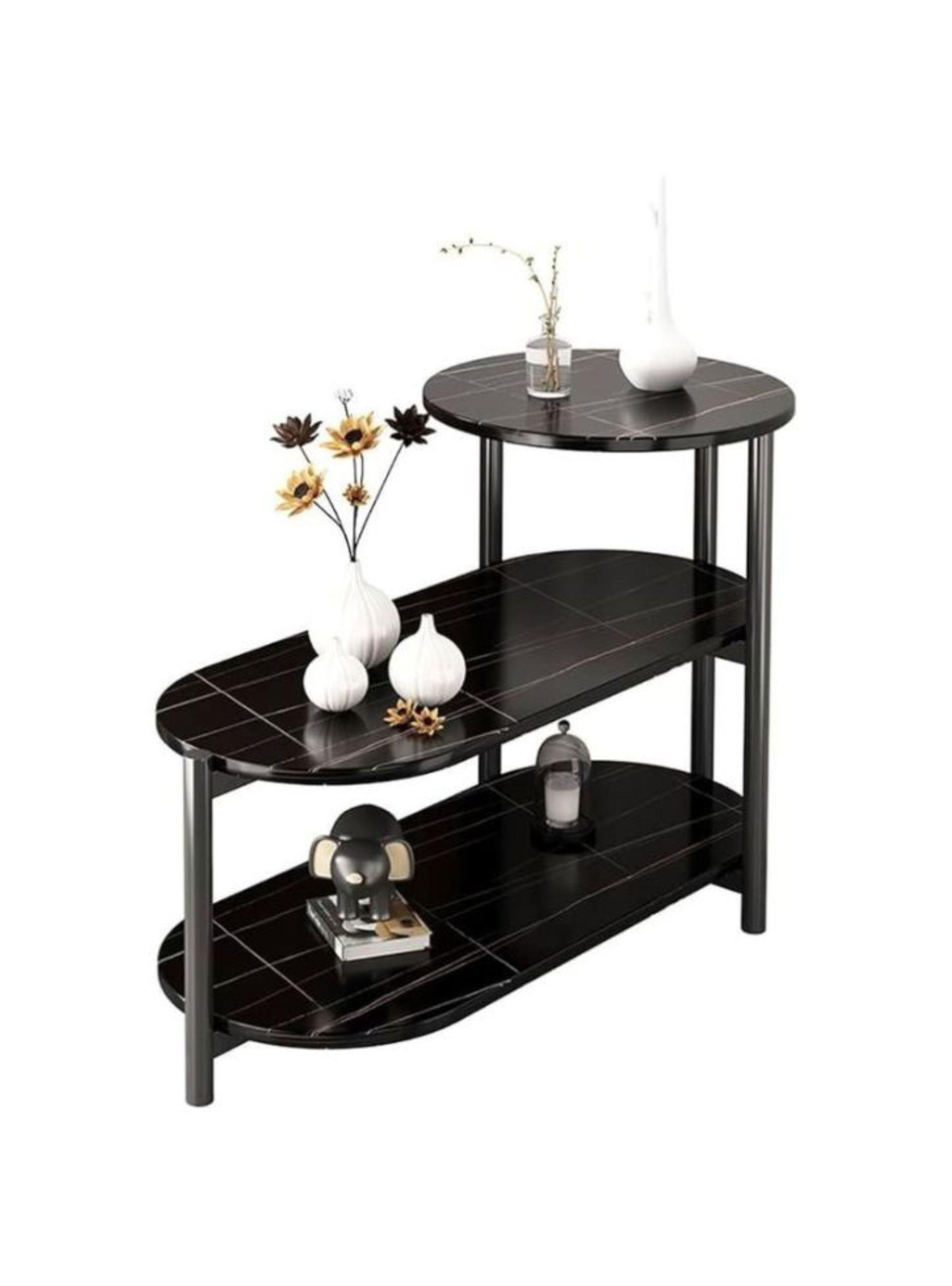 Mesa Auxiliar De Centro Decorativa De 3 Niveles Mesa De Lujo Negro-0