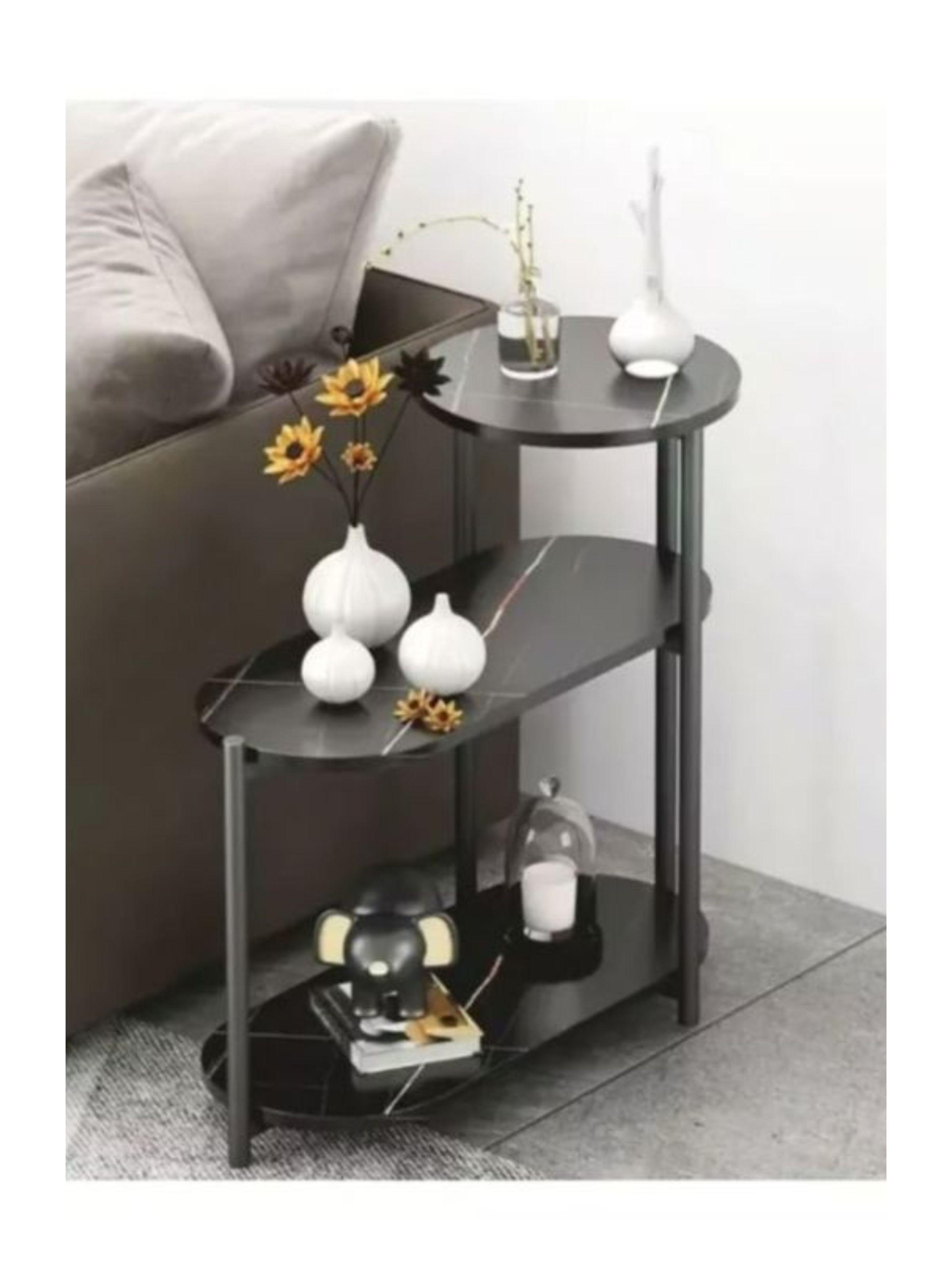 Mesa Auxiliar De Centro Decorativa De 3 Niveles Mesa De Lujo Negro-3