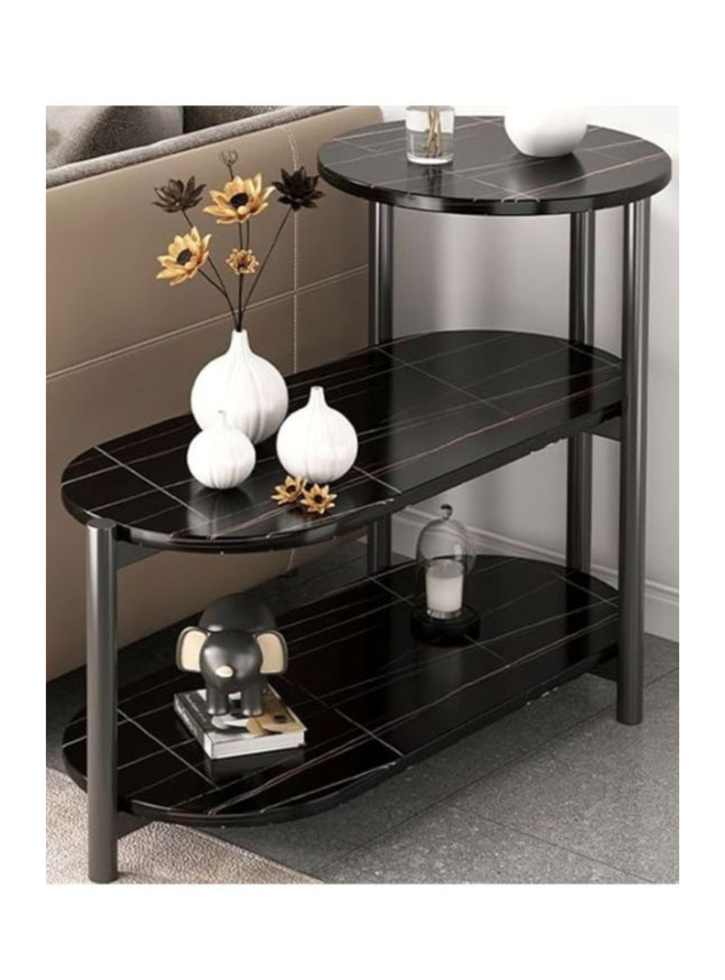 Mesa Auxiliar De Centro Decorativa De 3 Niveles Mesa De Lujo Negro-4