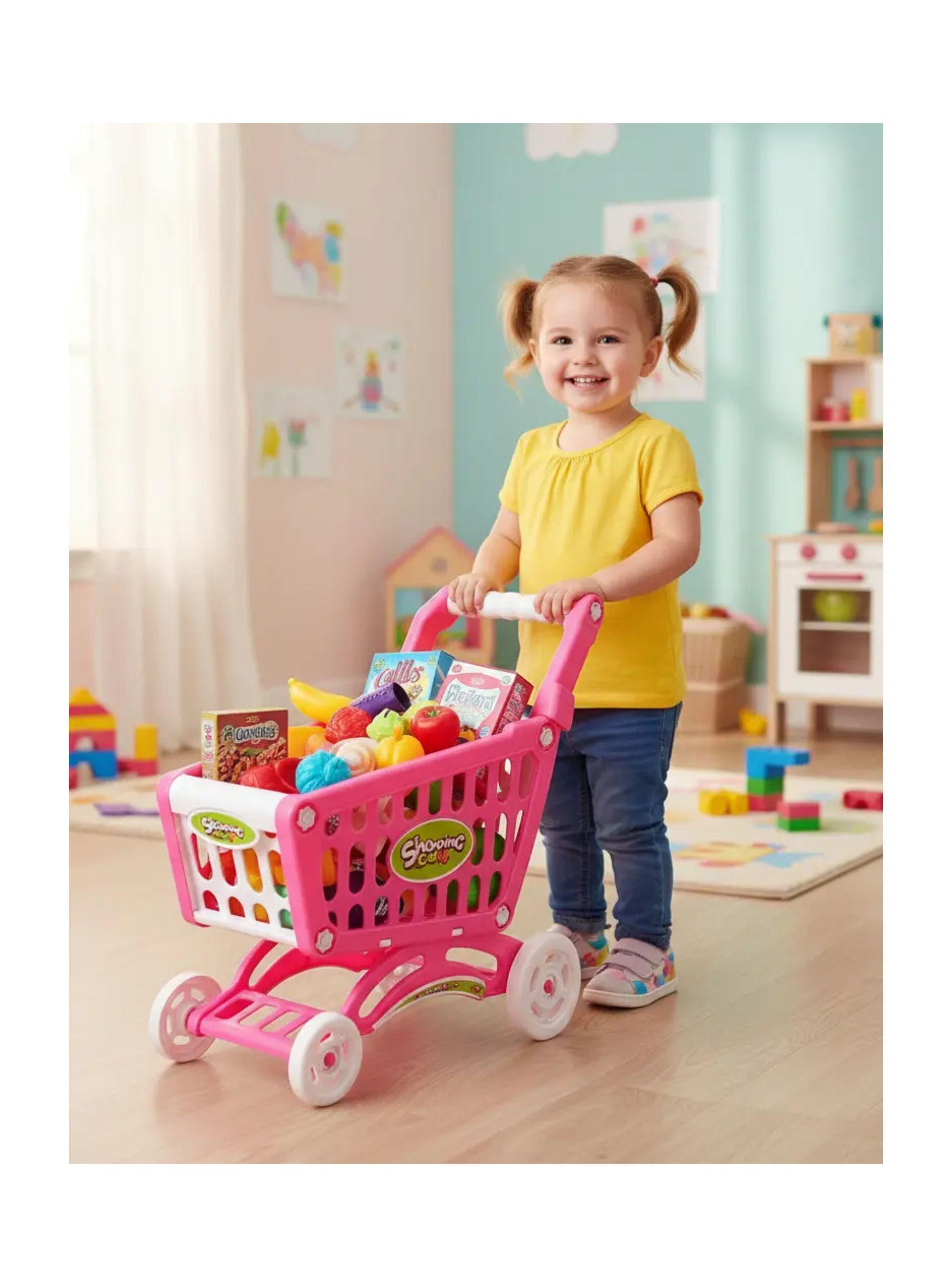 Carrito Supermercado Juguete Para Niños Rosado 56 Piezas-1