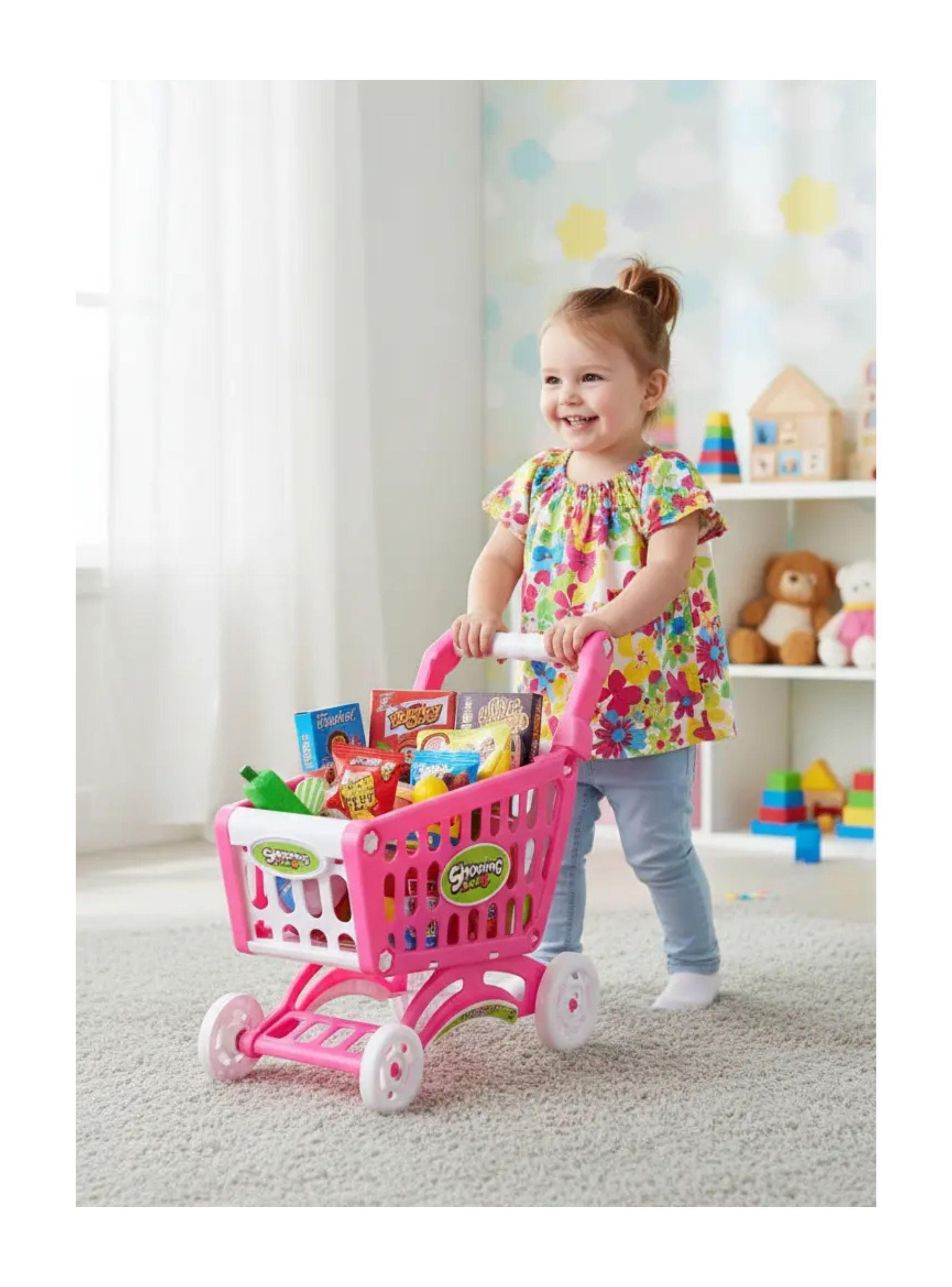 Carrito Supermercado Juguete Para Niños Rosado 56 Piezas-3