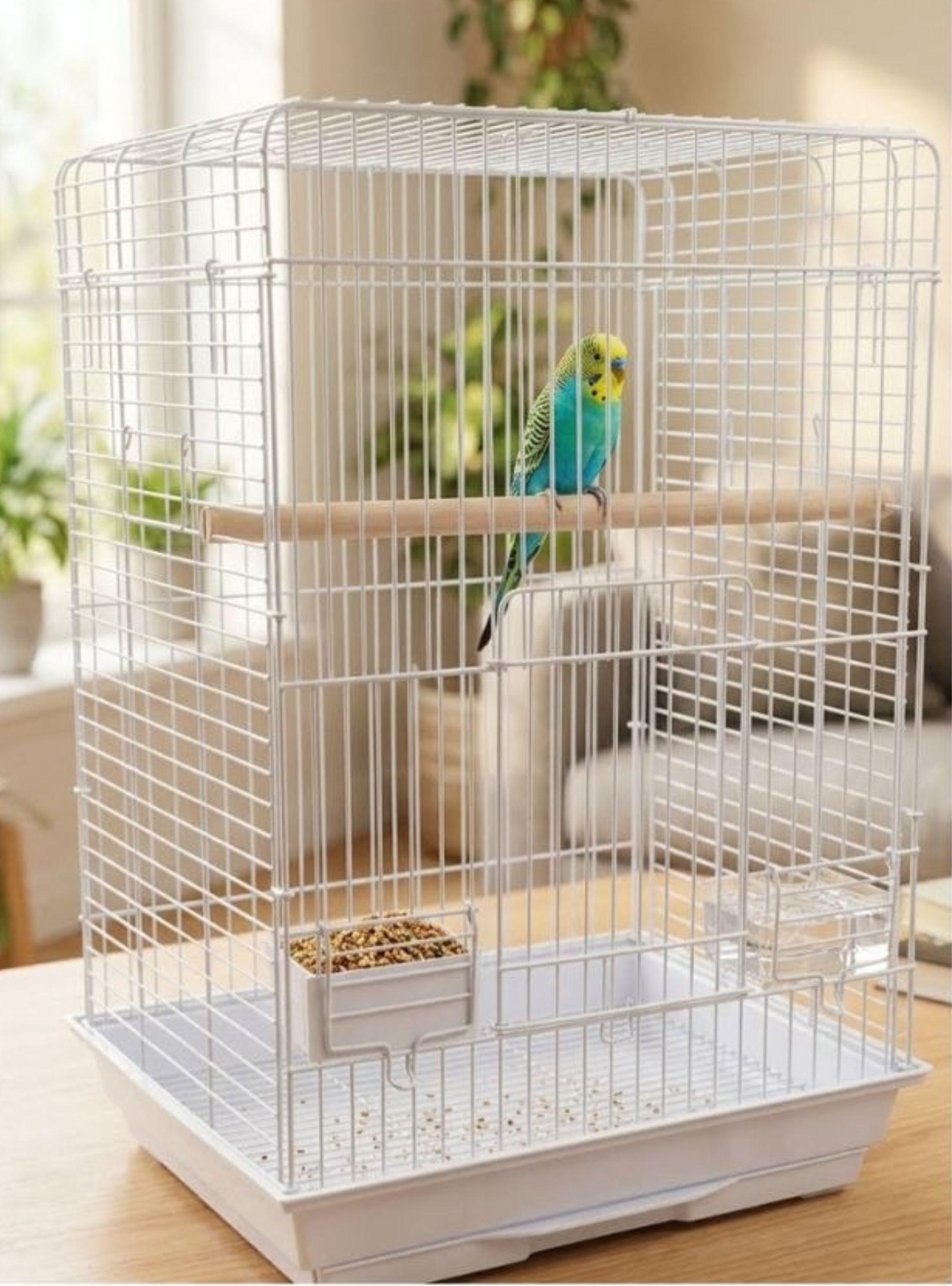 Jaula Rectangular Para Aves Pajaros Con Comederos Bandeja Extraible-2