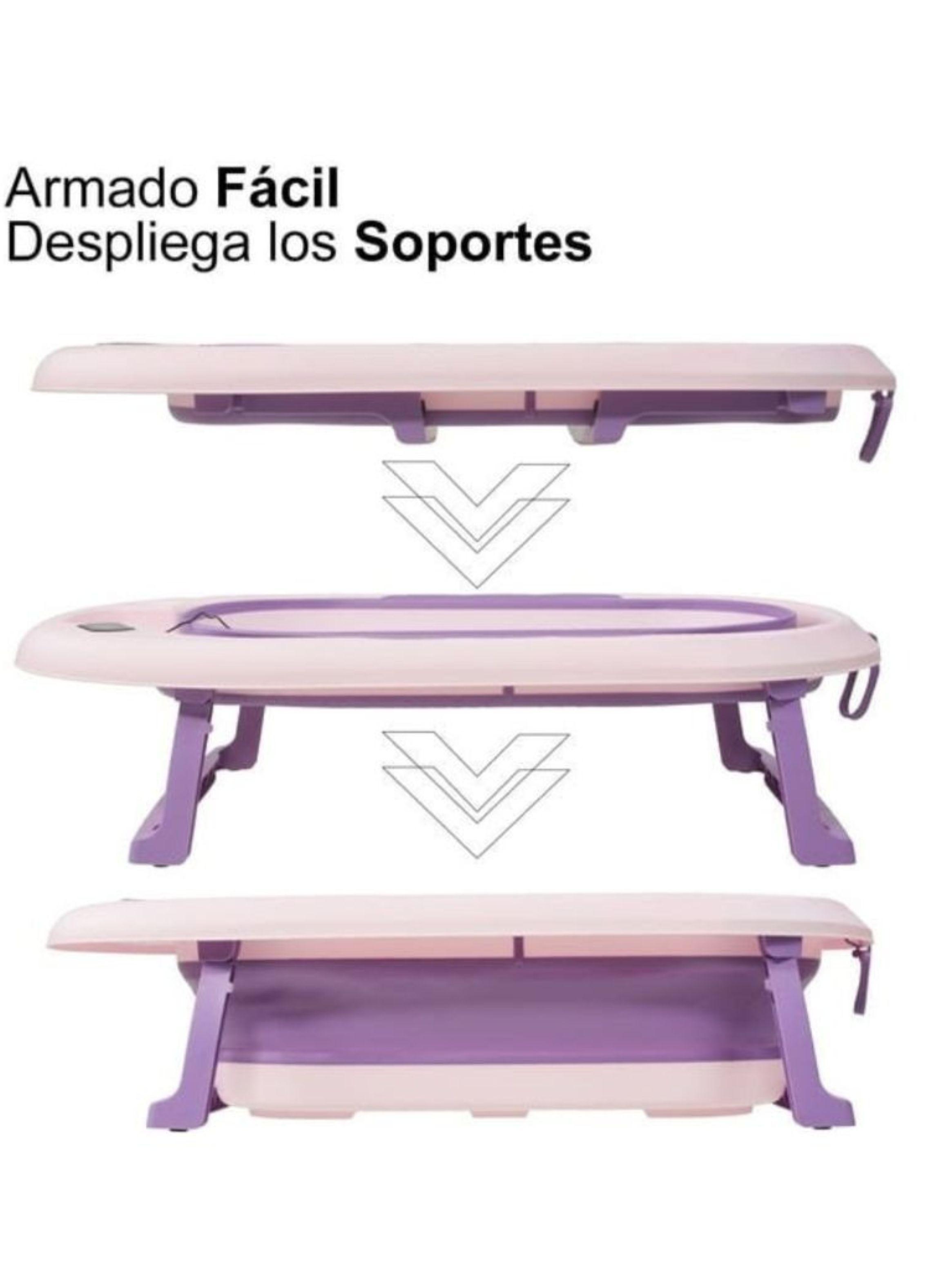 Tina Bañera Plegable Bebé Con Termómetro Y Cojín Estrella Morado-1