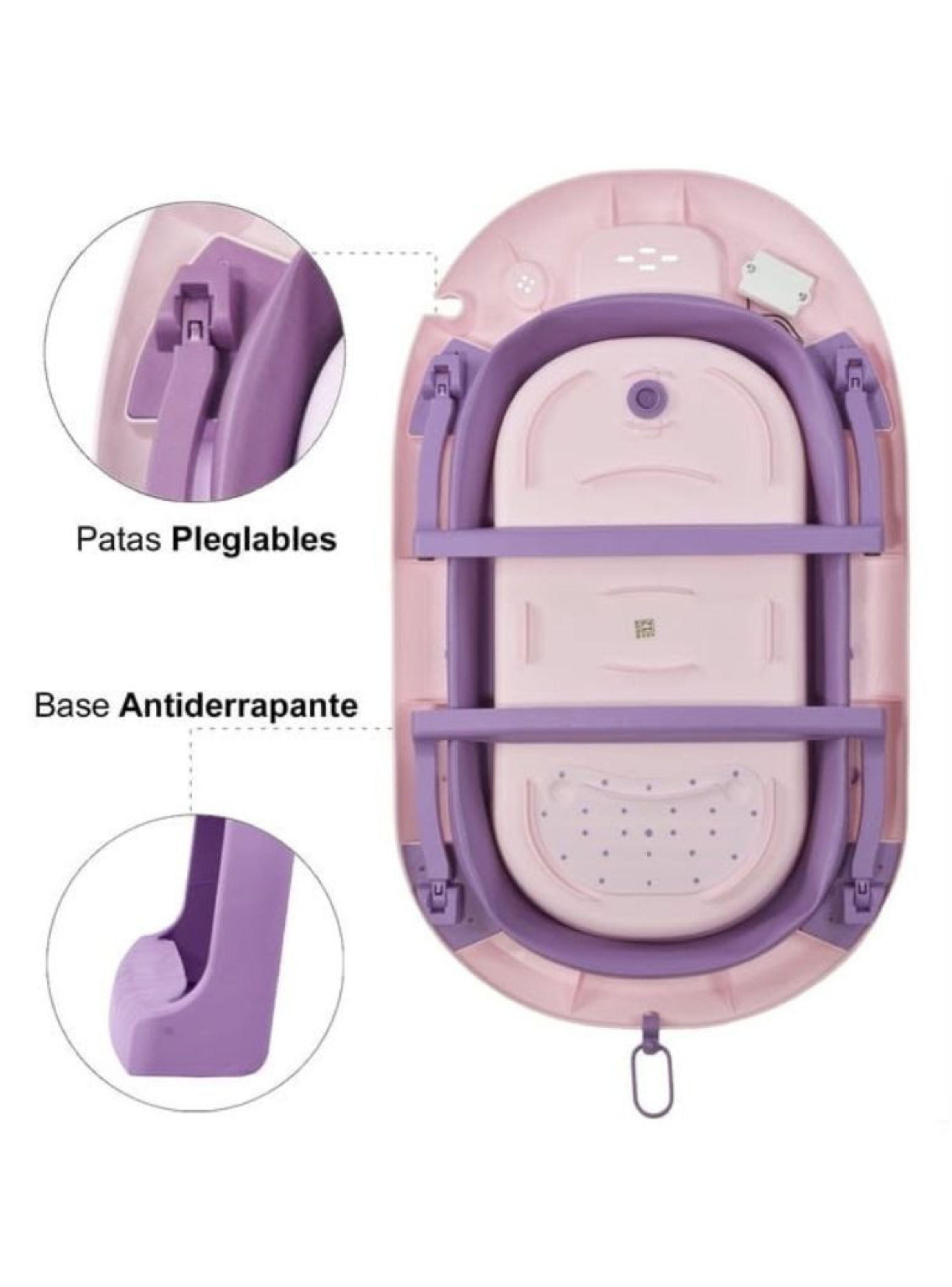 Tina Bañera Plegable Bebé Con Termómetro Y Cojín Estrella Morado-3