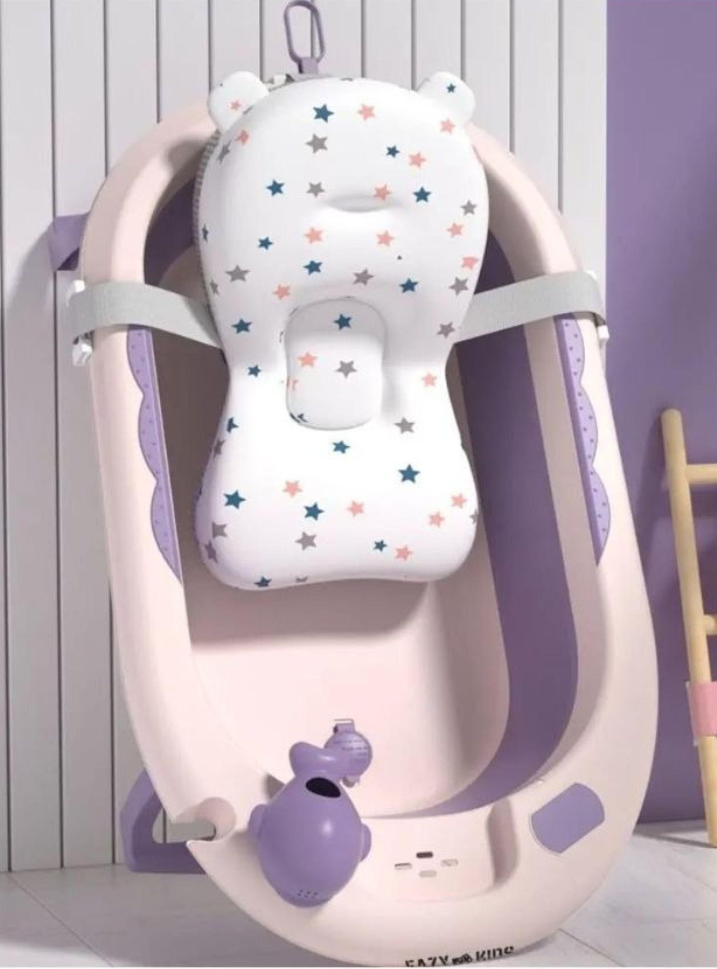 Tina Bañera Plegable Bebé Con Termómetro Y Cojín Estrella Morado-4