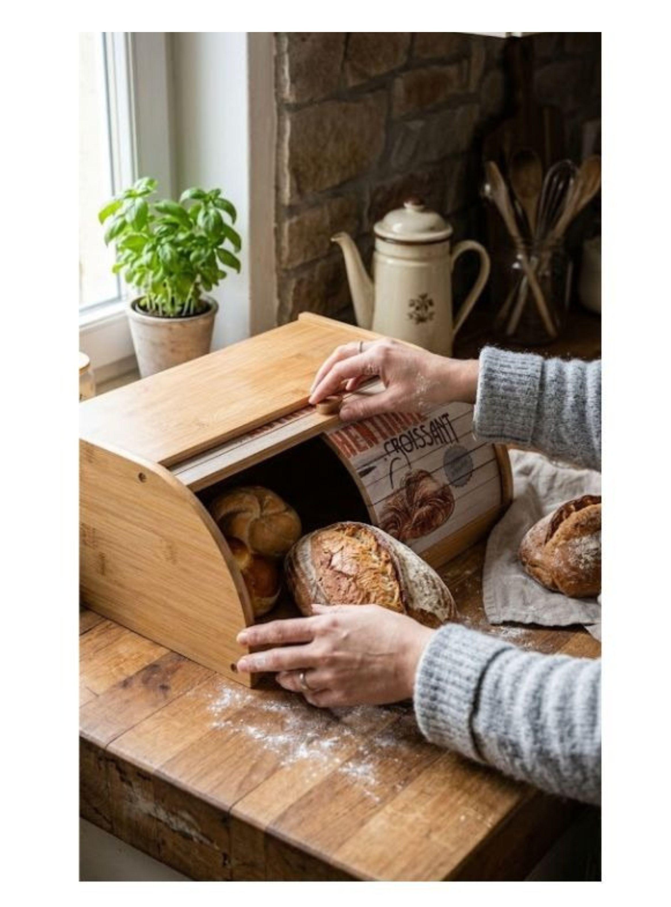 Caja Panera De Madera Bambú Organizador De Cocina Rustica-2