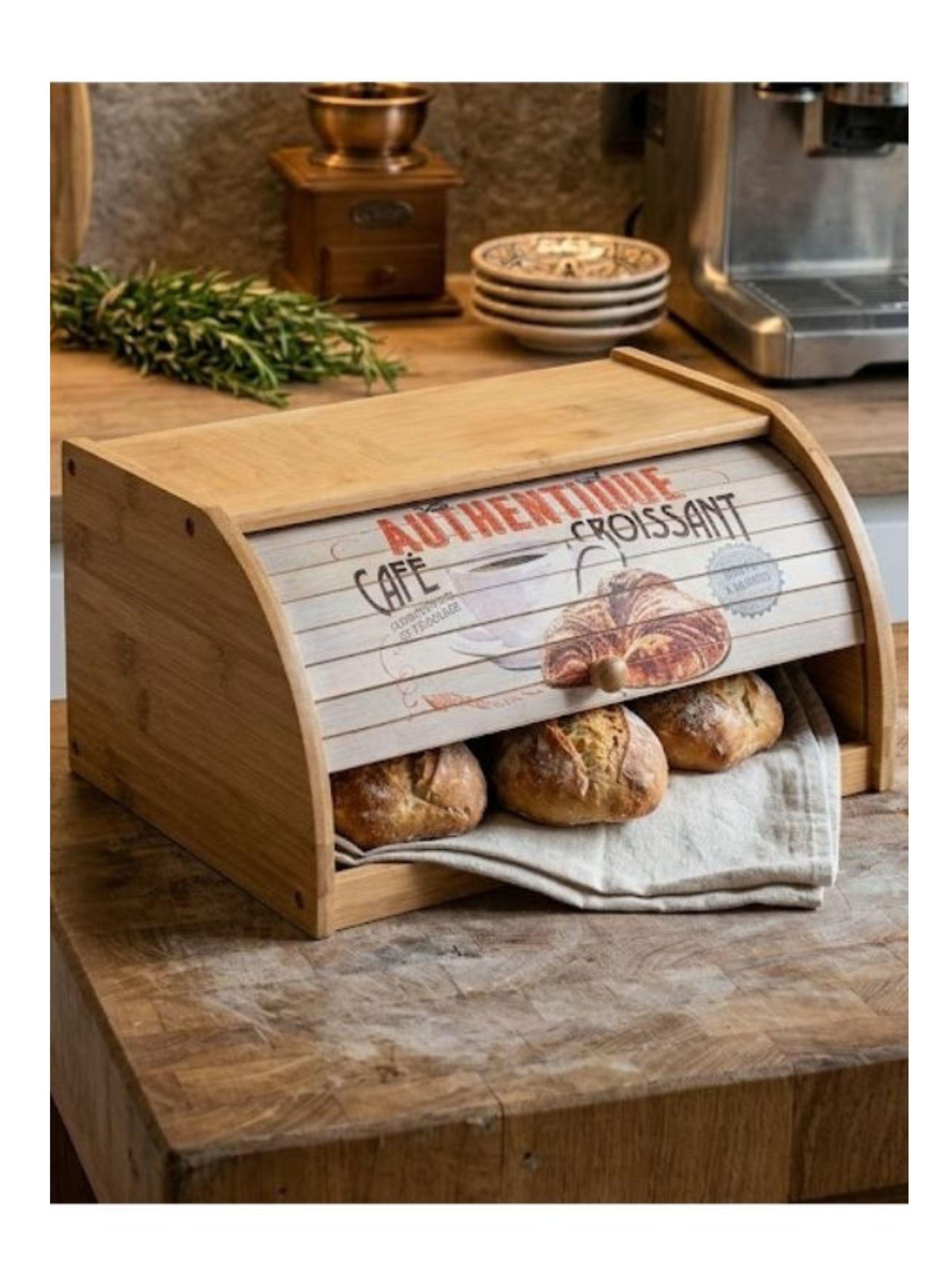 Caja Panera De Madera Bambú Organizador De Cocina Rustica-3