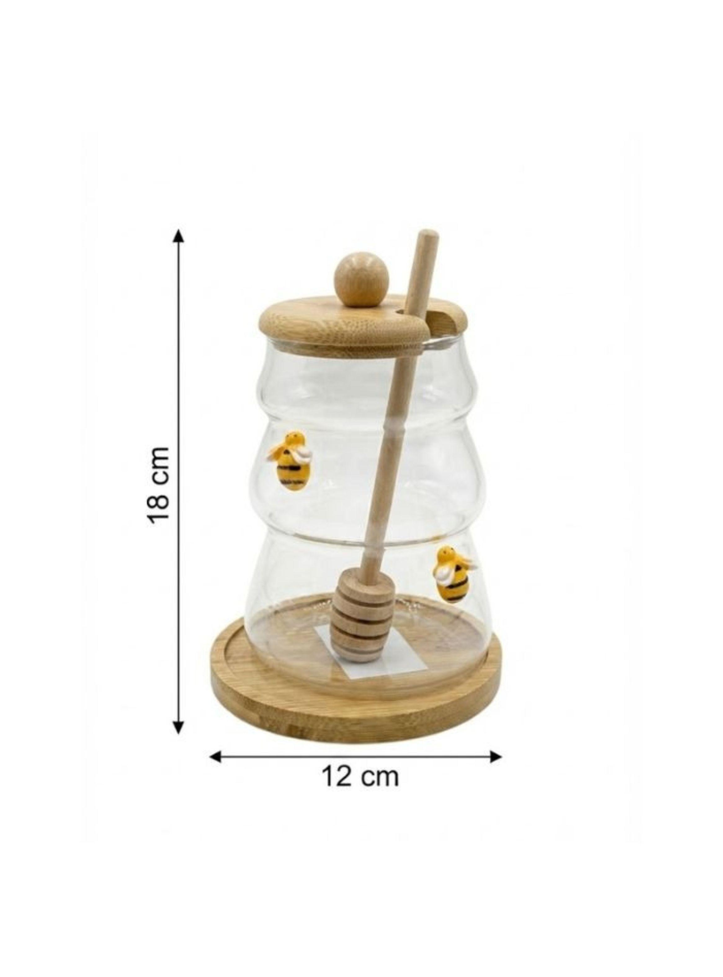  Frasco Miel Vidrio Forma Colmena Tapa Base Bambú Dipper Abejas Decorativas-3