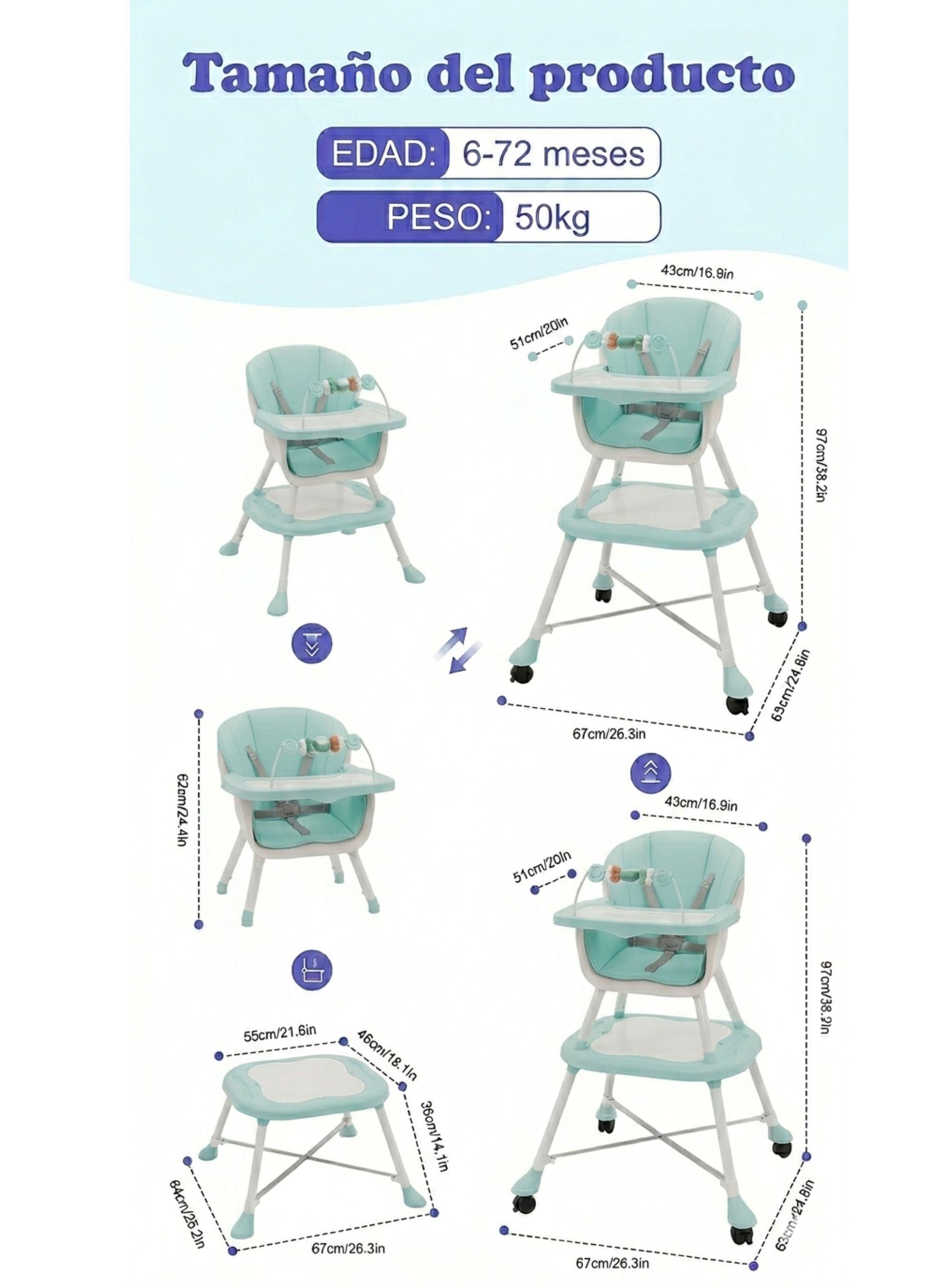 Silla De Comer Bebe Periquera Alta Multifuncional 5 En 1-4