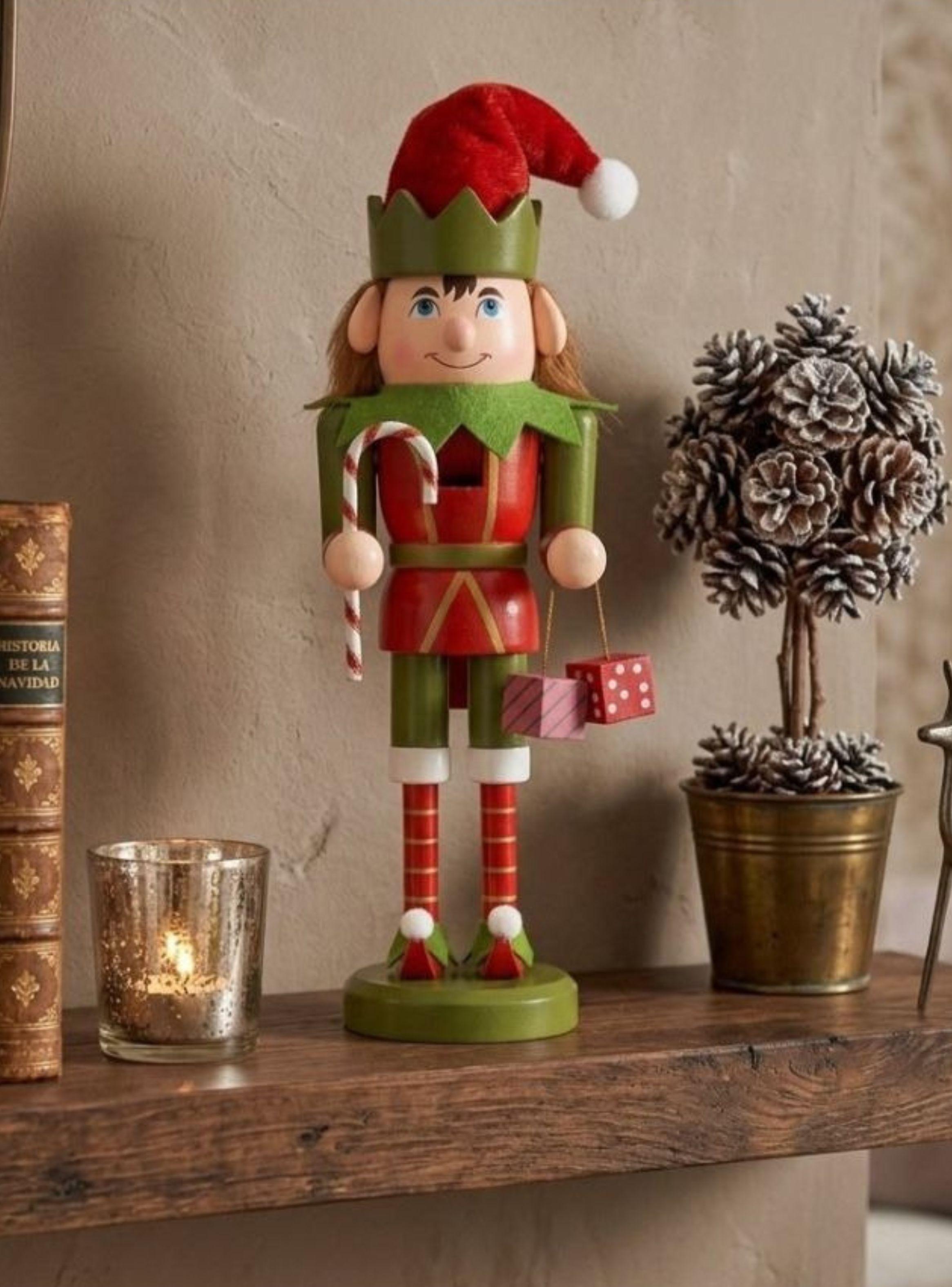 Cascanueces Navideño De Madera Diseño Duende Elfo 25cm-3