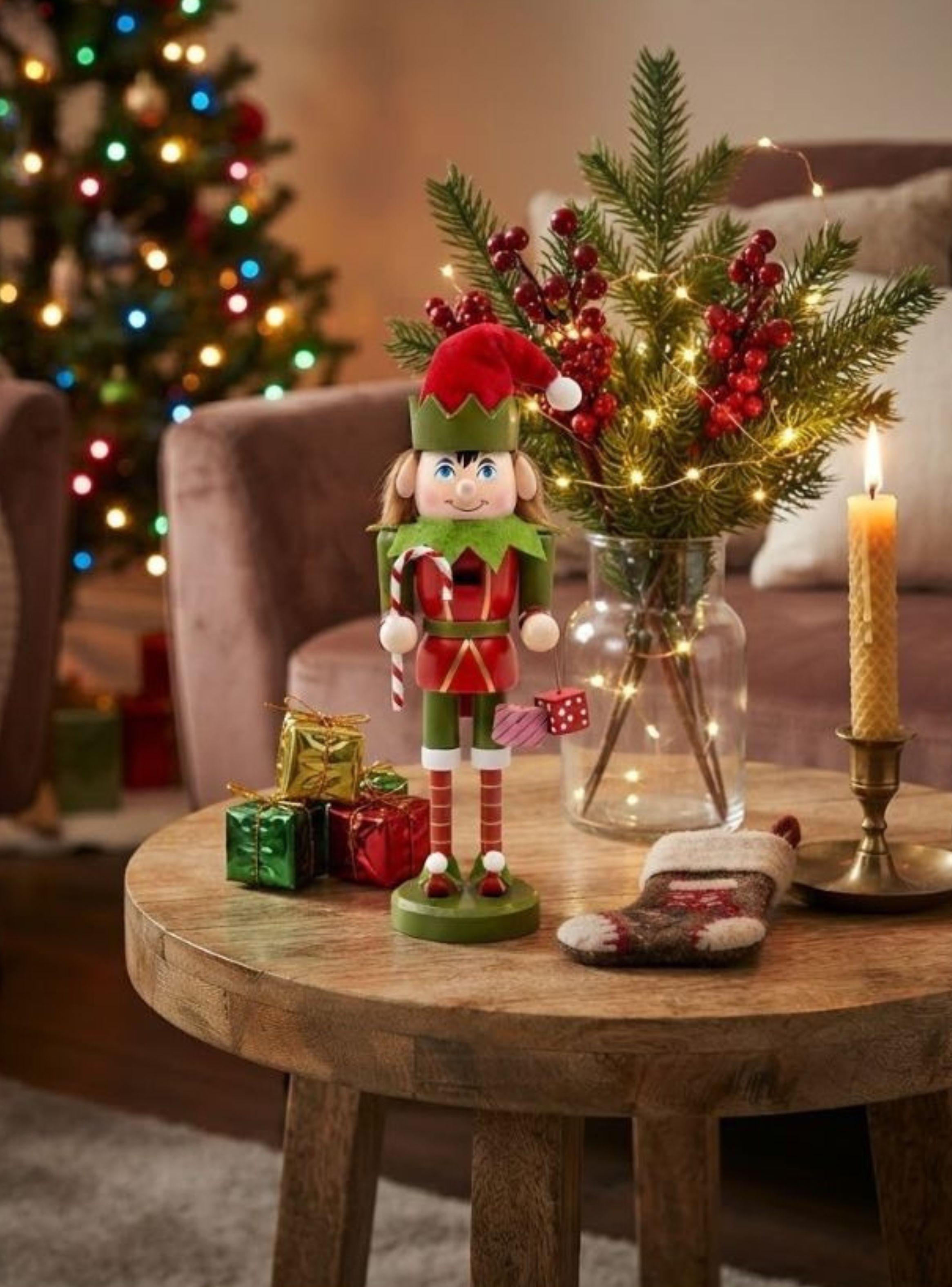 Cascanueces Navideño De Madera Diseño Duende Elfo 25cm-4