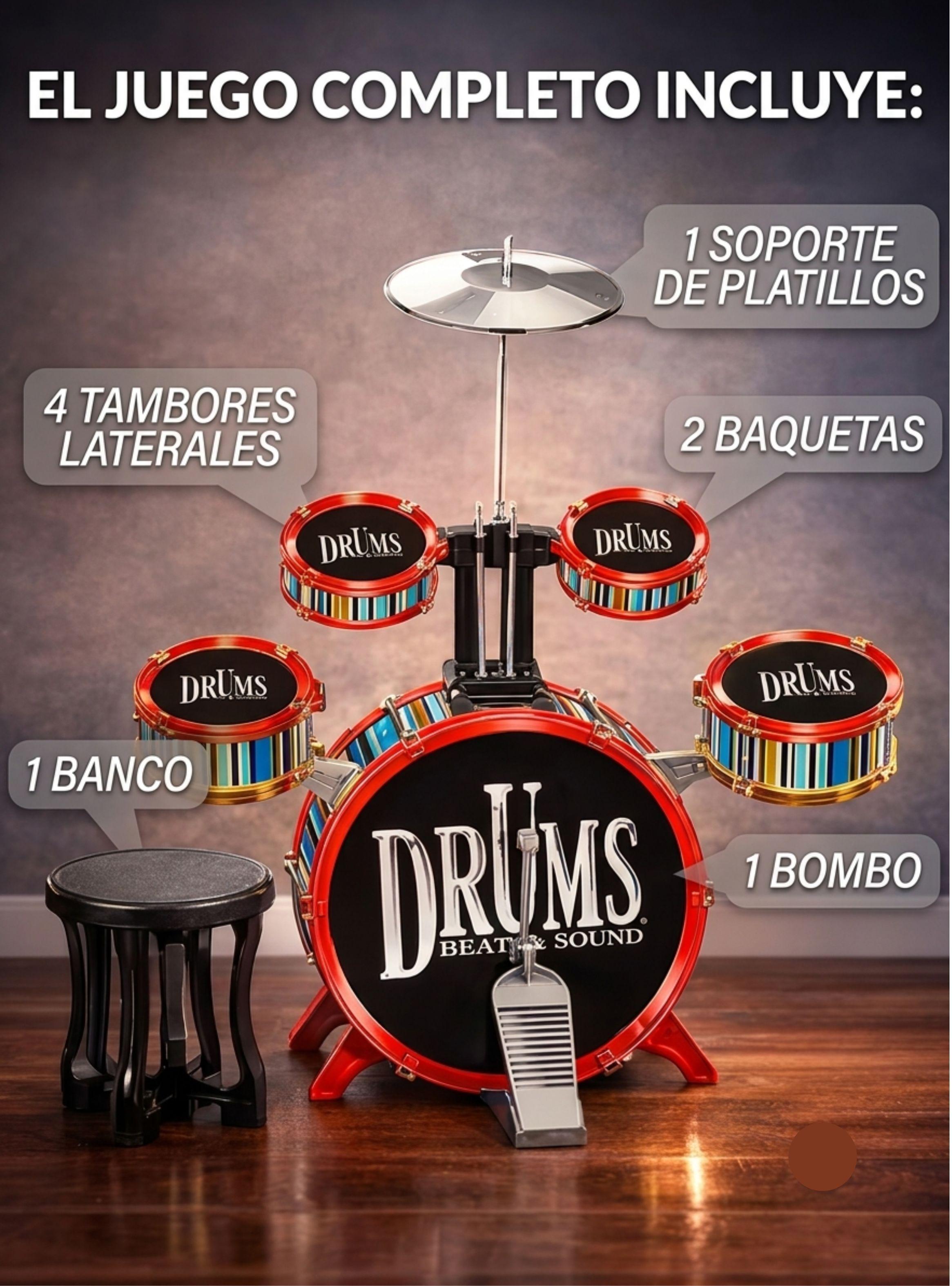 Batería Musical Infantil Jazz Drum 7 Piezas Niños 3+ años-3