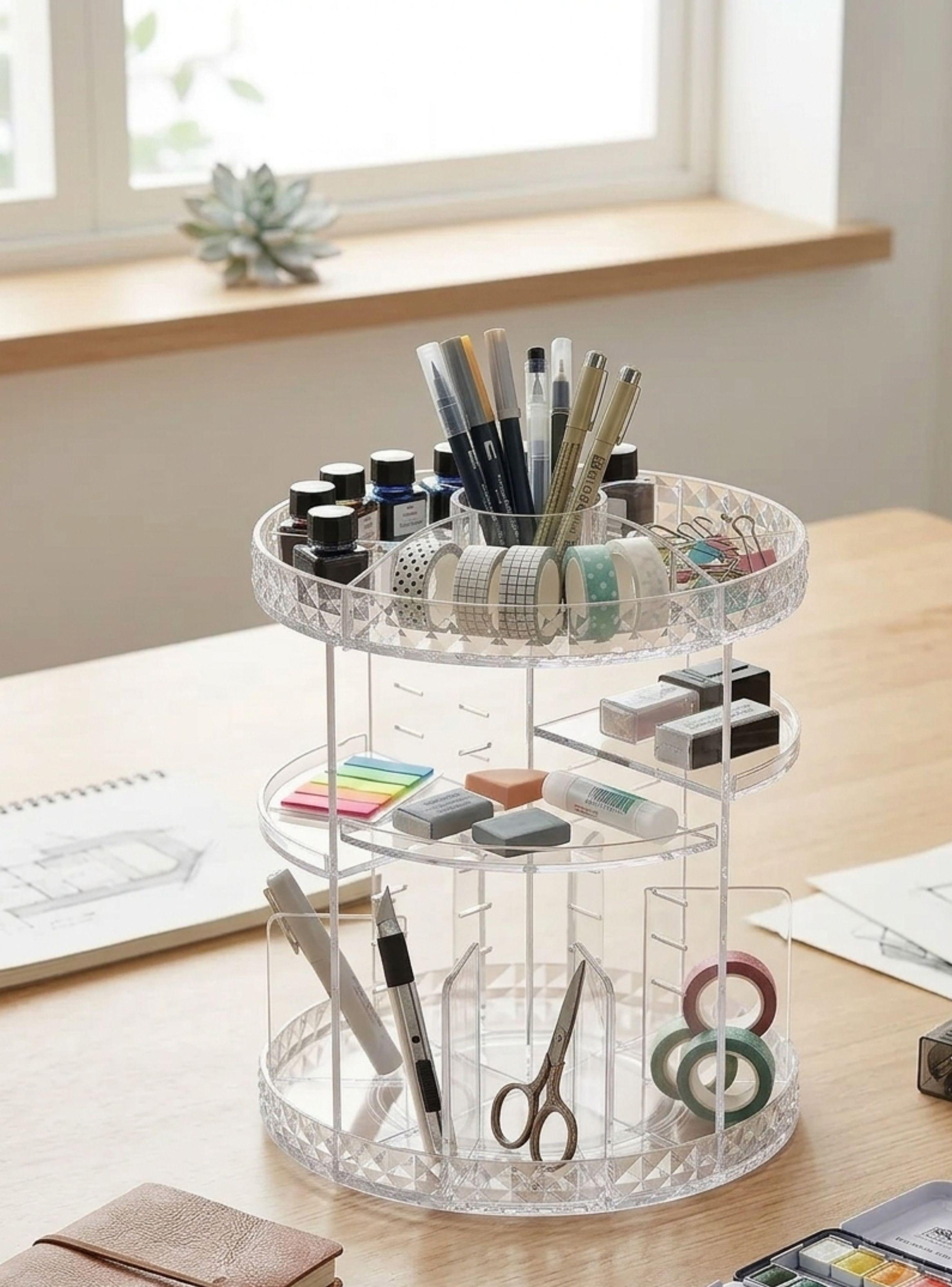 Organizador Maquillaje Giratorio Acrílico Transparente 3 Niveles-2