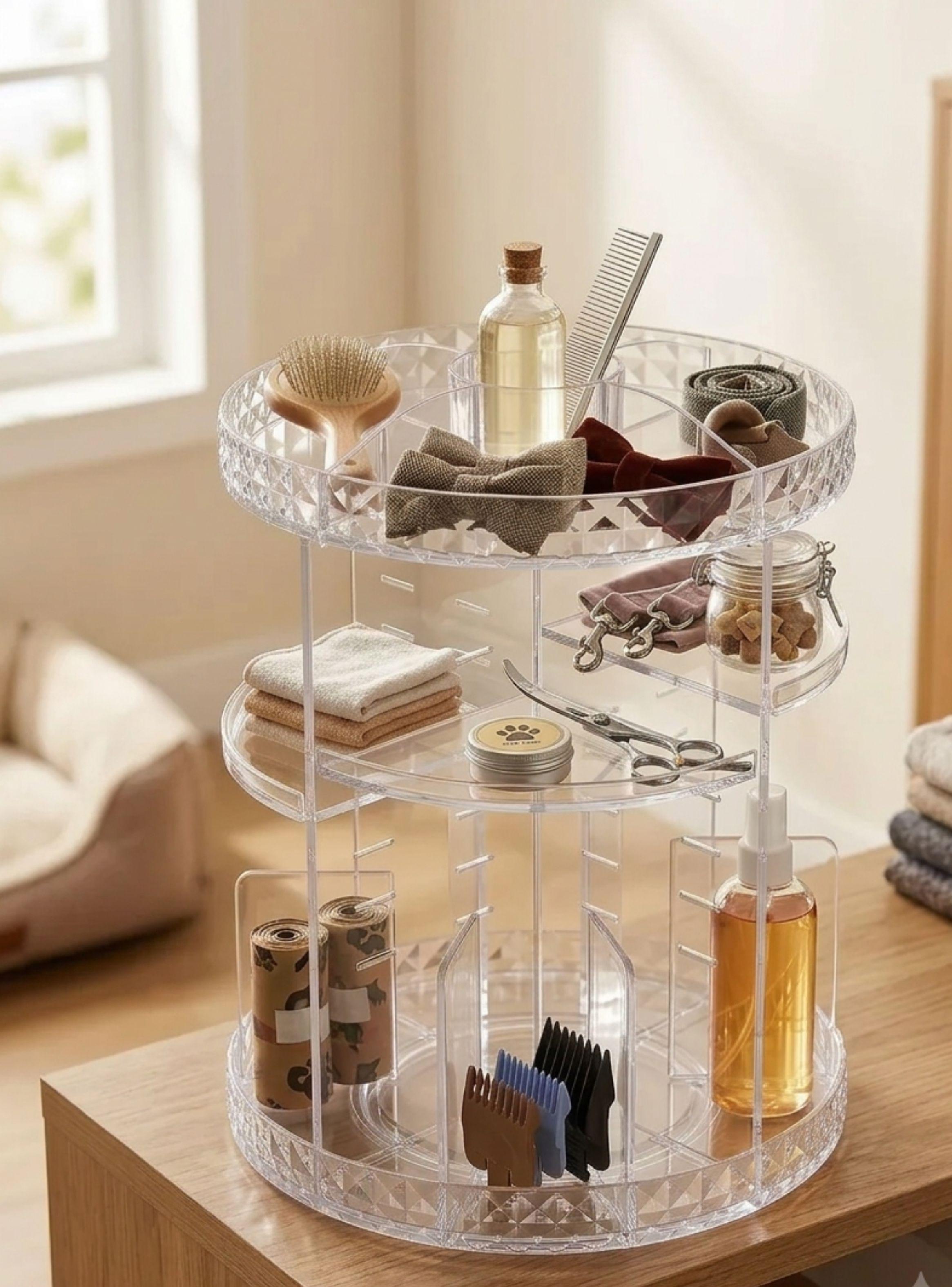 Organizador Maquillaje Giratorio Acrílico Transparente 3 Niveles-3