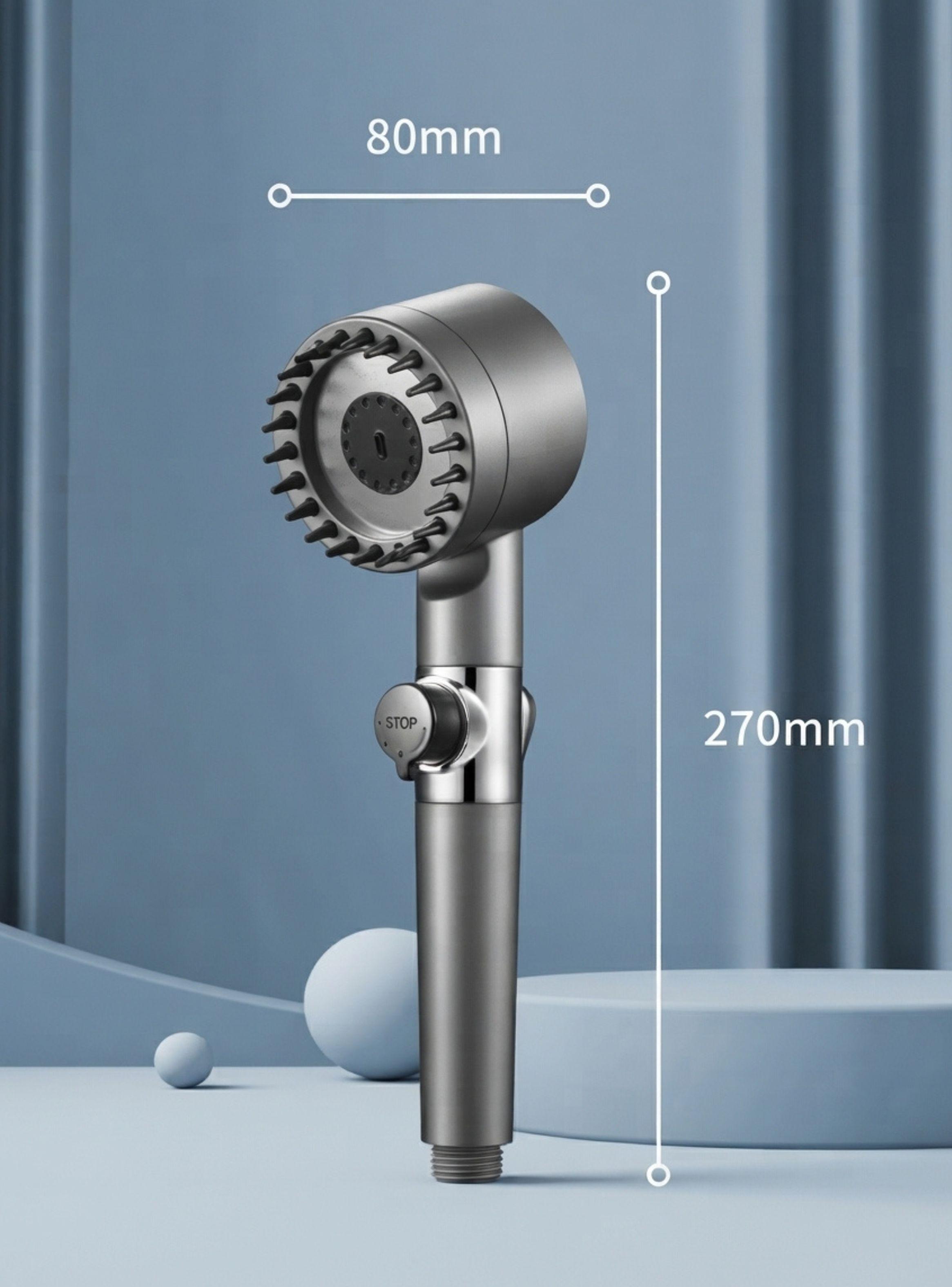 Cabezal Ducha Turbo Alta Presión 4 Modos Filtro Masajeador Con Manguera Gris -1