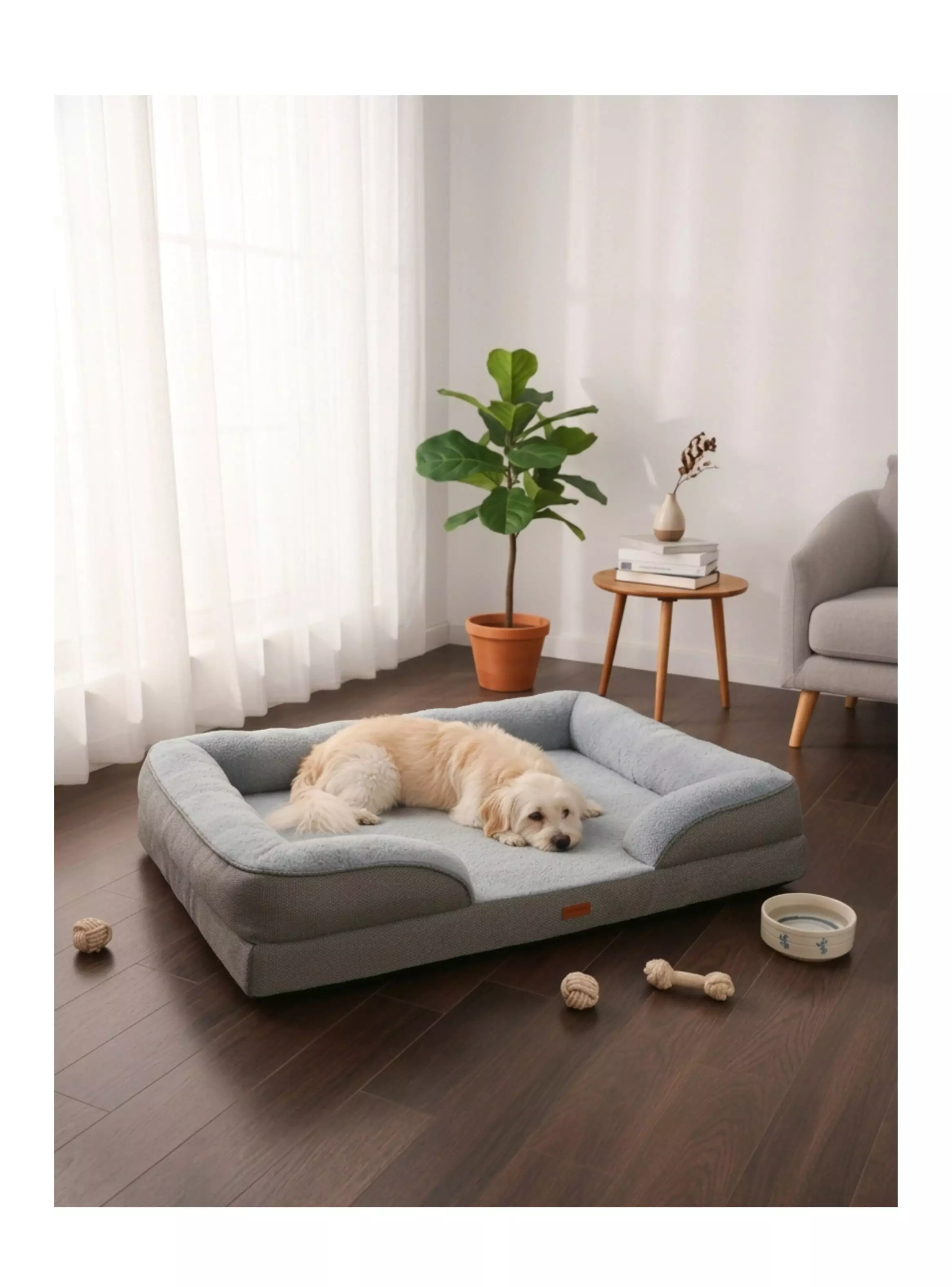  Cama Sofá Para Perro Mascotas Grande 96x71x16 Gris-1