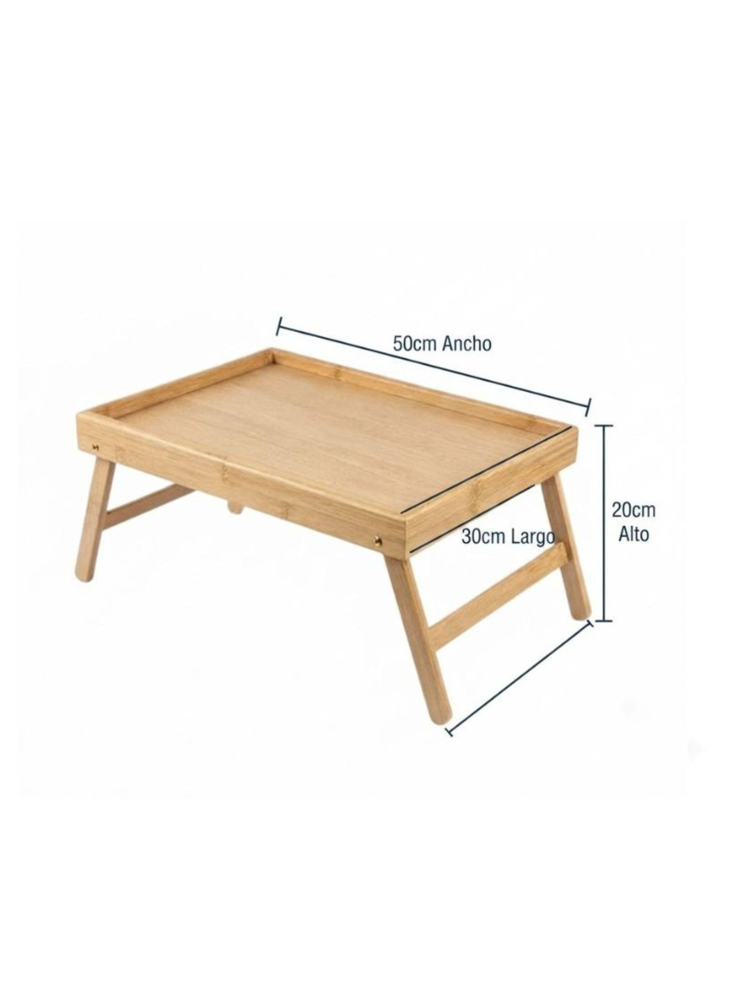 Bandeja Mesa Desayuno Cama Plegable Bambú 50x30cm-2